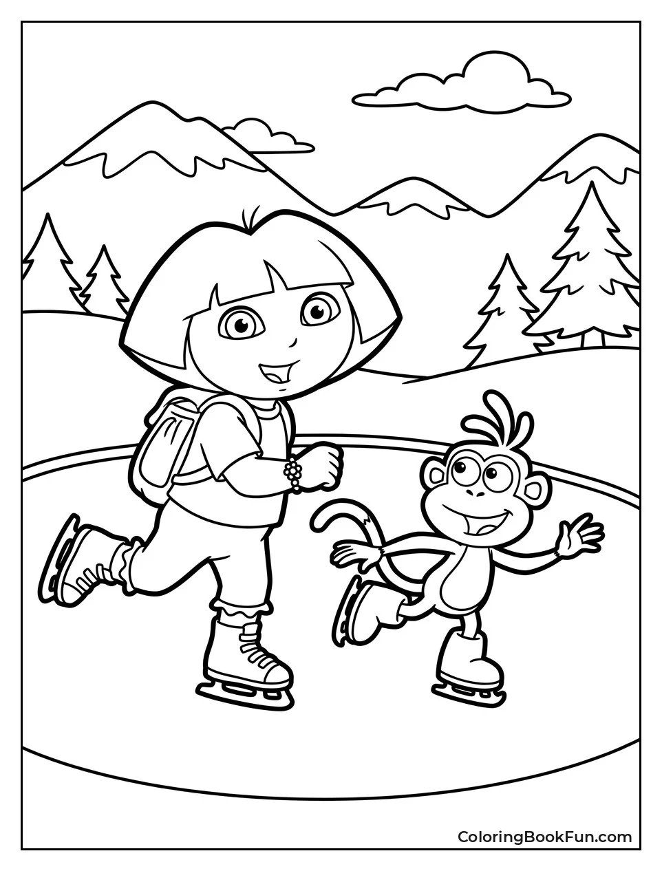 Dora and Boots Ice Skate on Frozen Pond