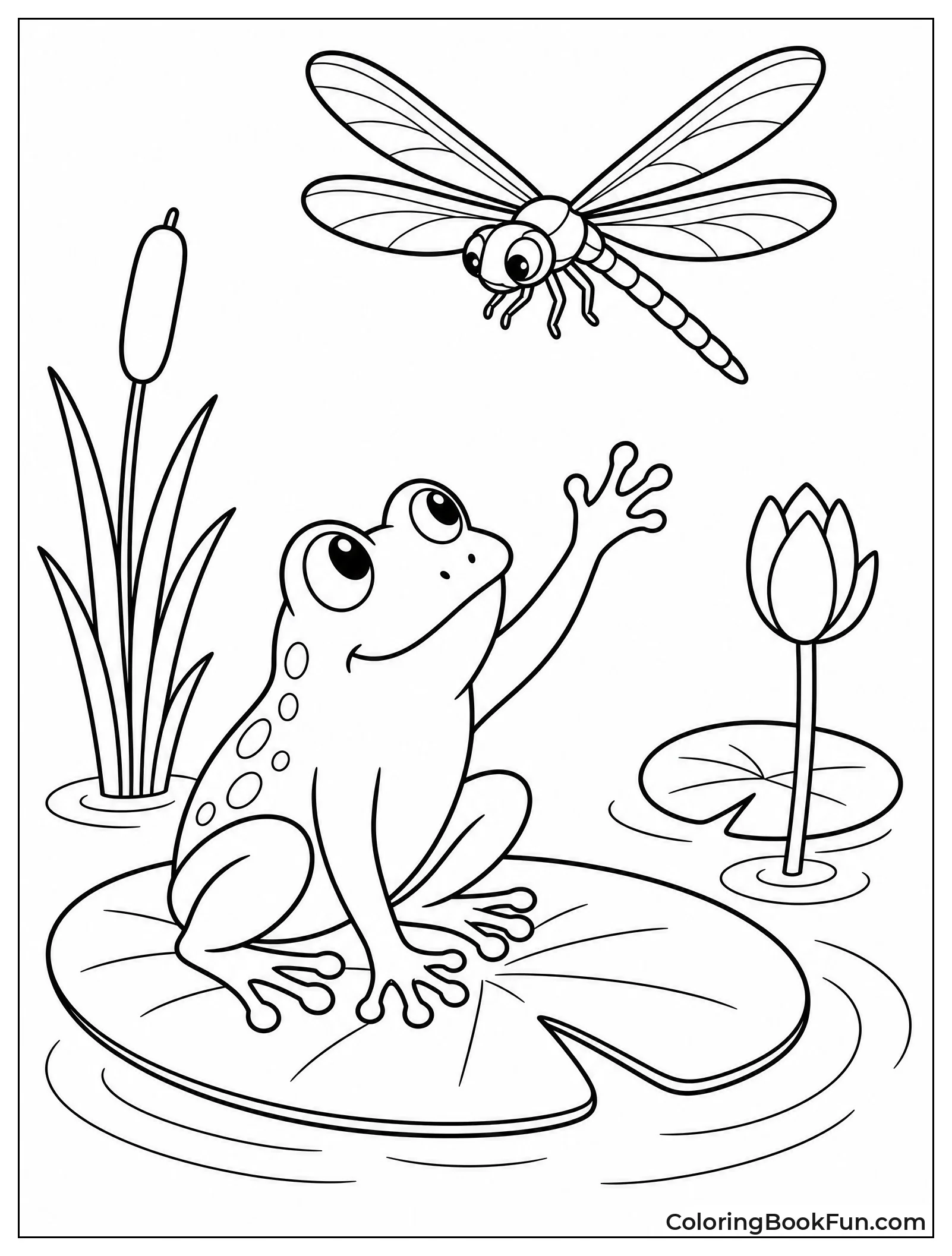 Dragonfly and Frog at Pond