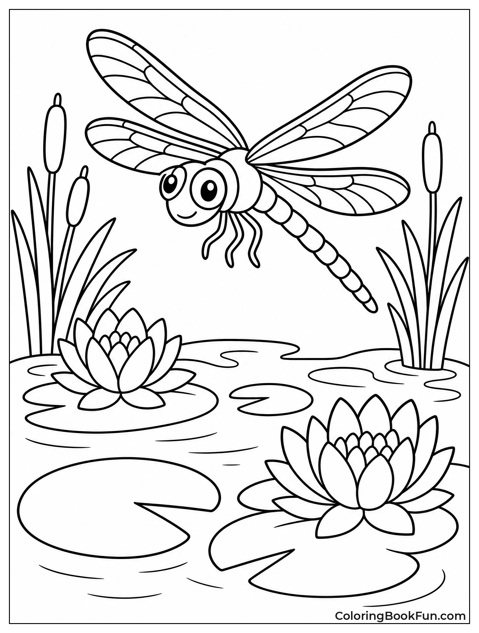 Dragonfly Hovering over Pond