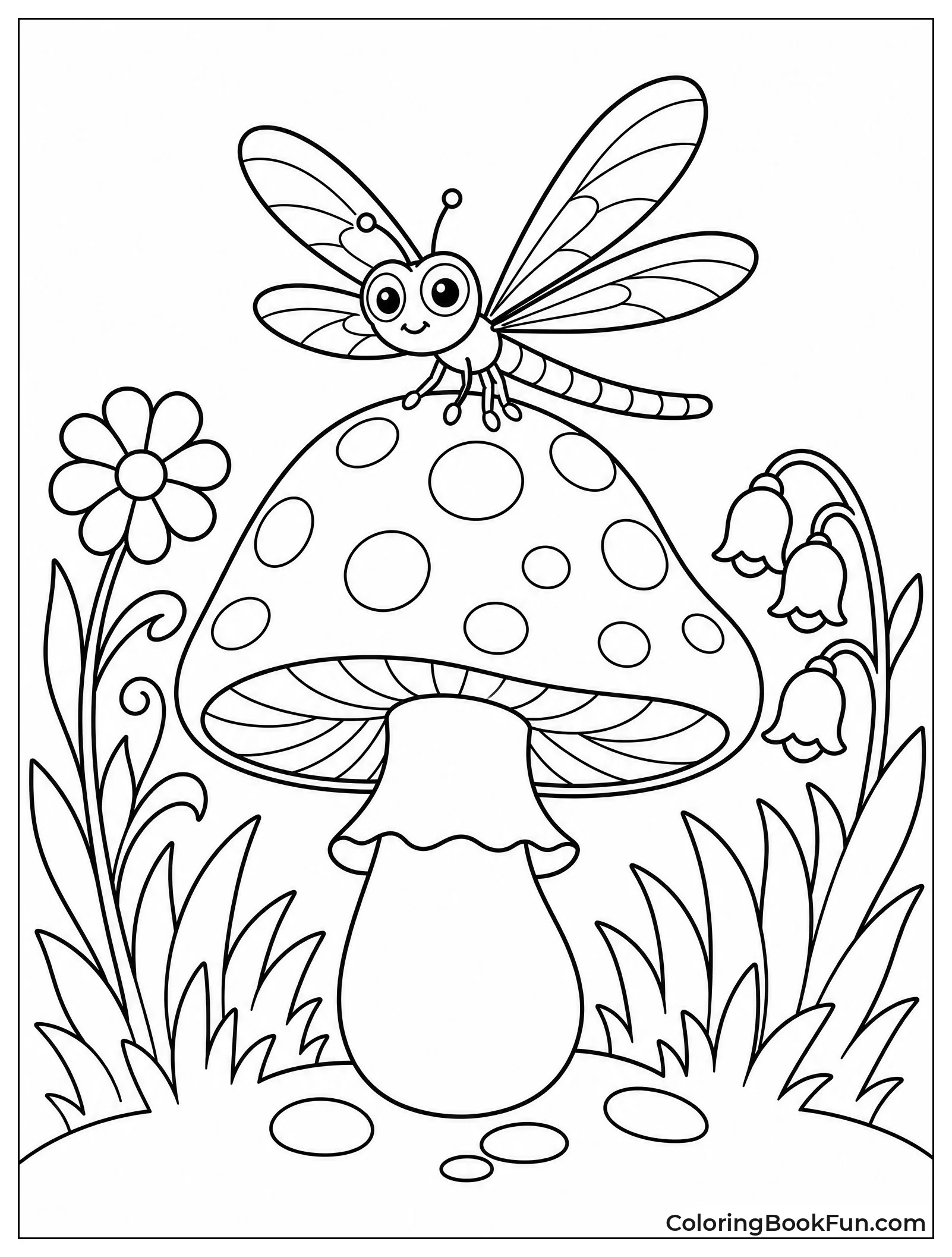 Dragonfly Sitting on Mushroom