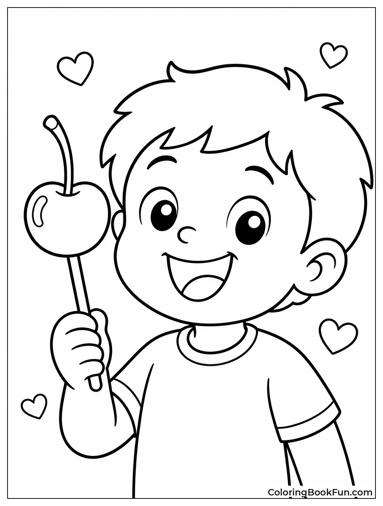 Child Eating Cherry on Stick