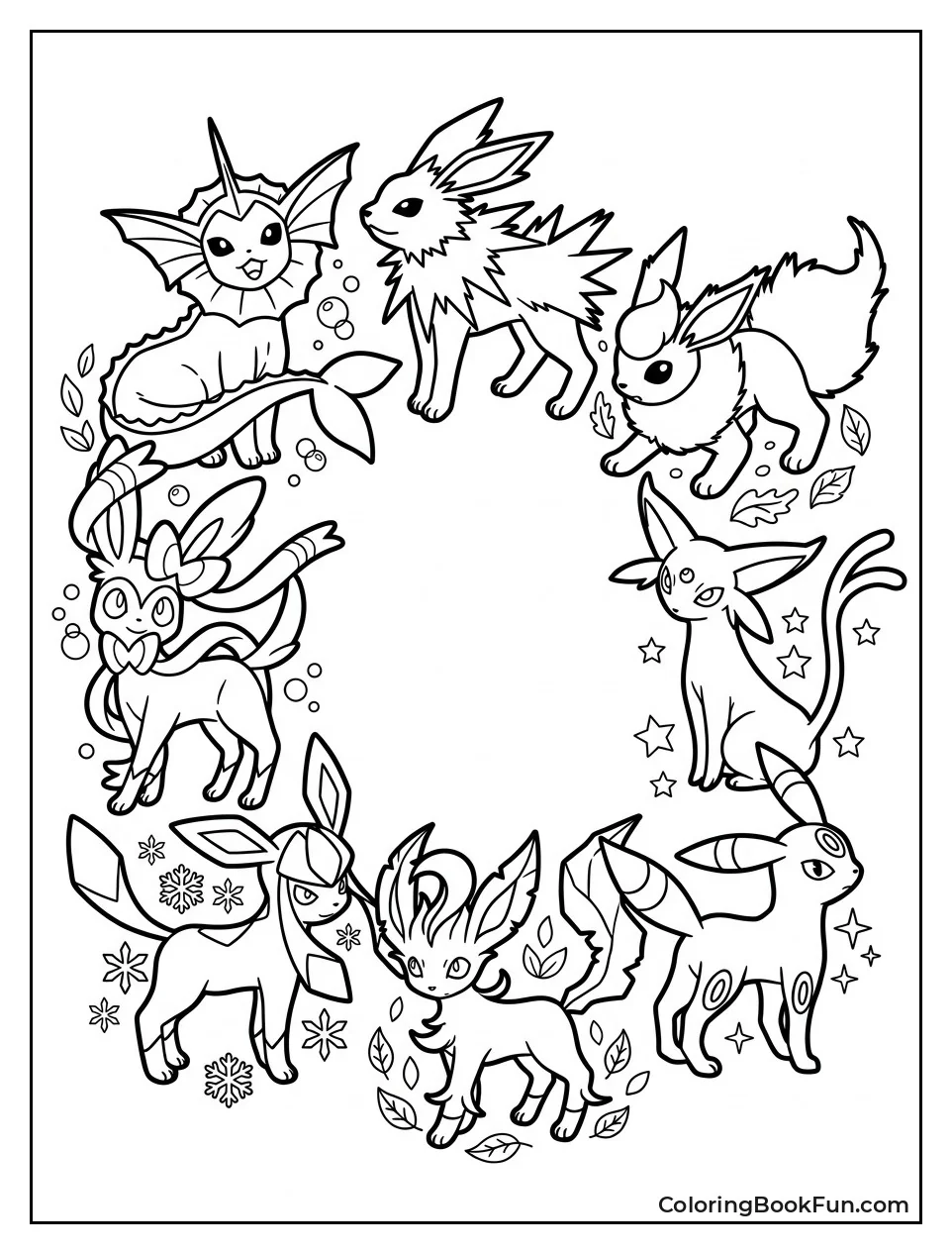 Eeveelutions Stand Together in Circle