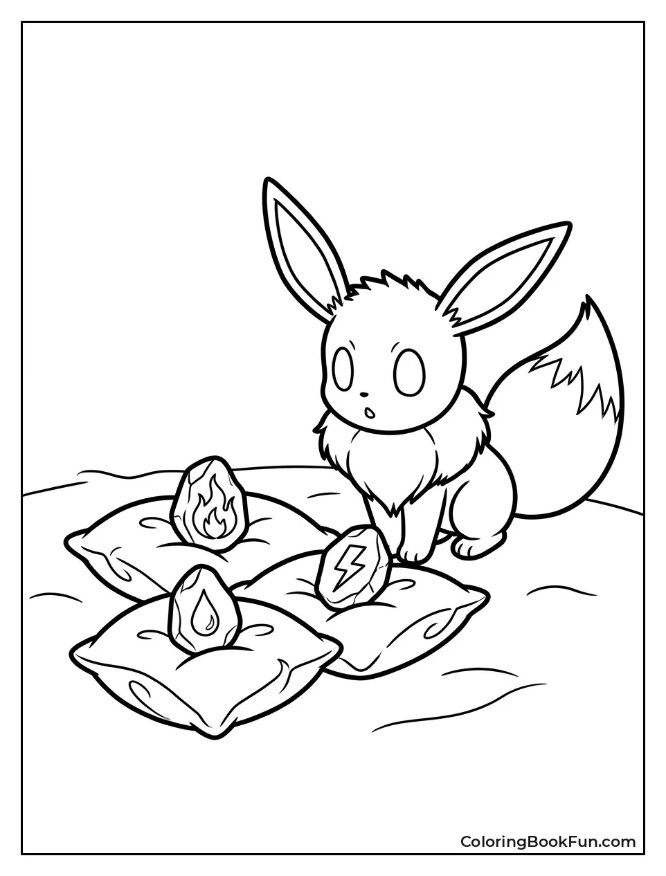 Eevee Looks at Evolution Stones
