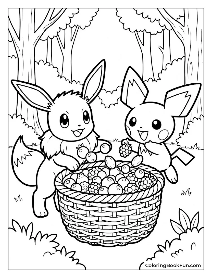 Eevee Gathers Berries in Basket