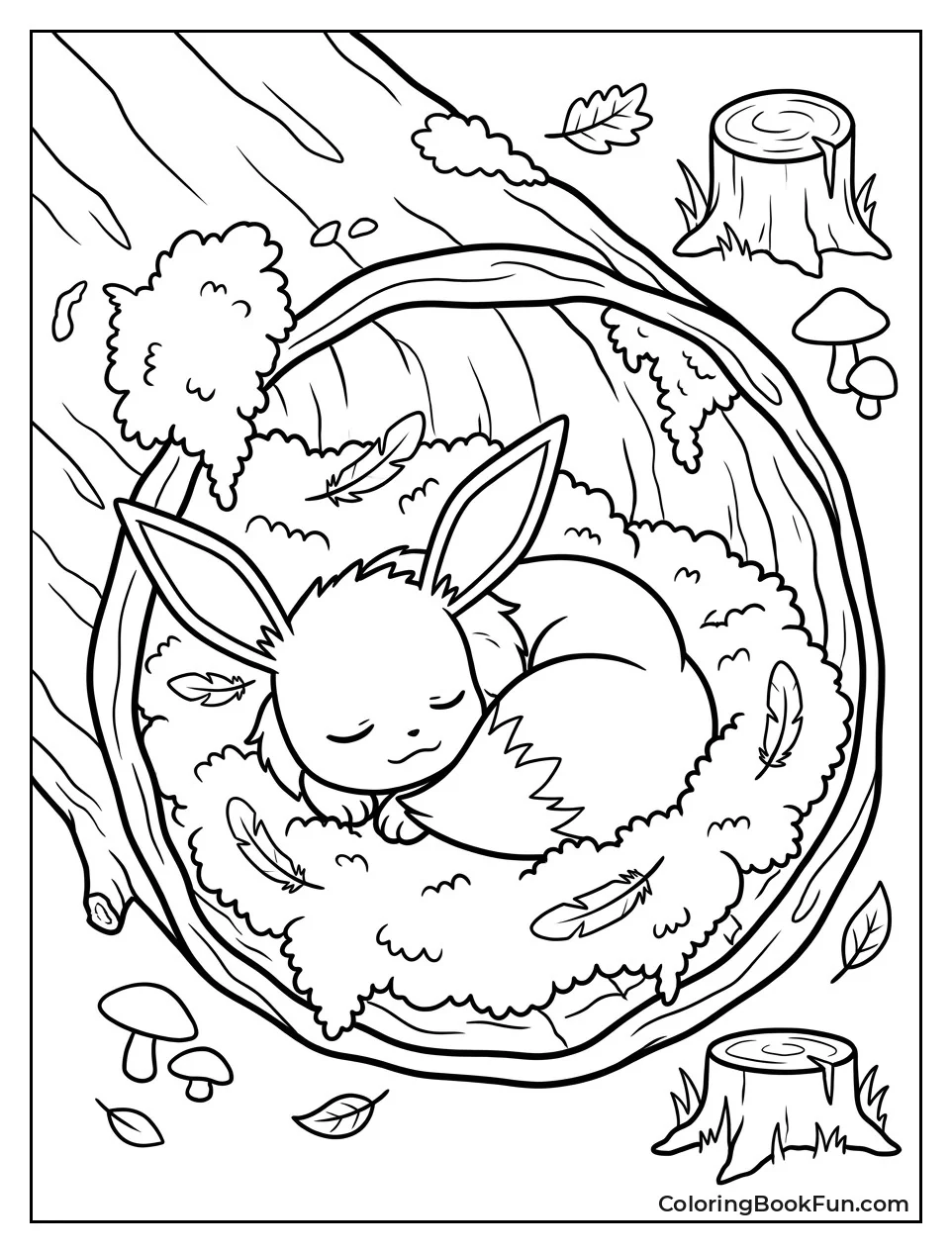 Eevee Sleeps in Cozy Log