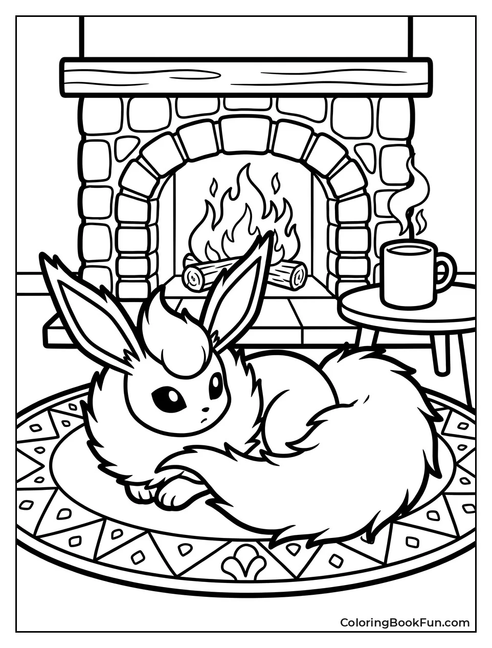 Flareon Rests by Warm Fireplace