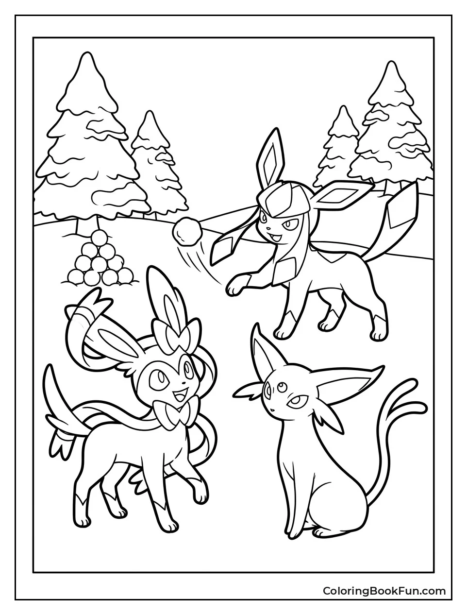Glaceon Throws Snowballs at Friends