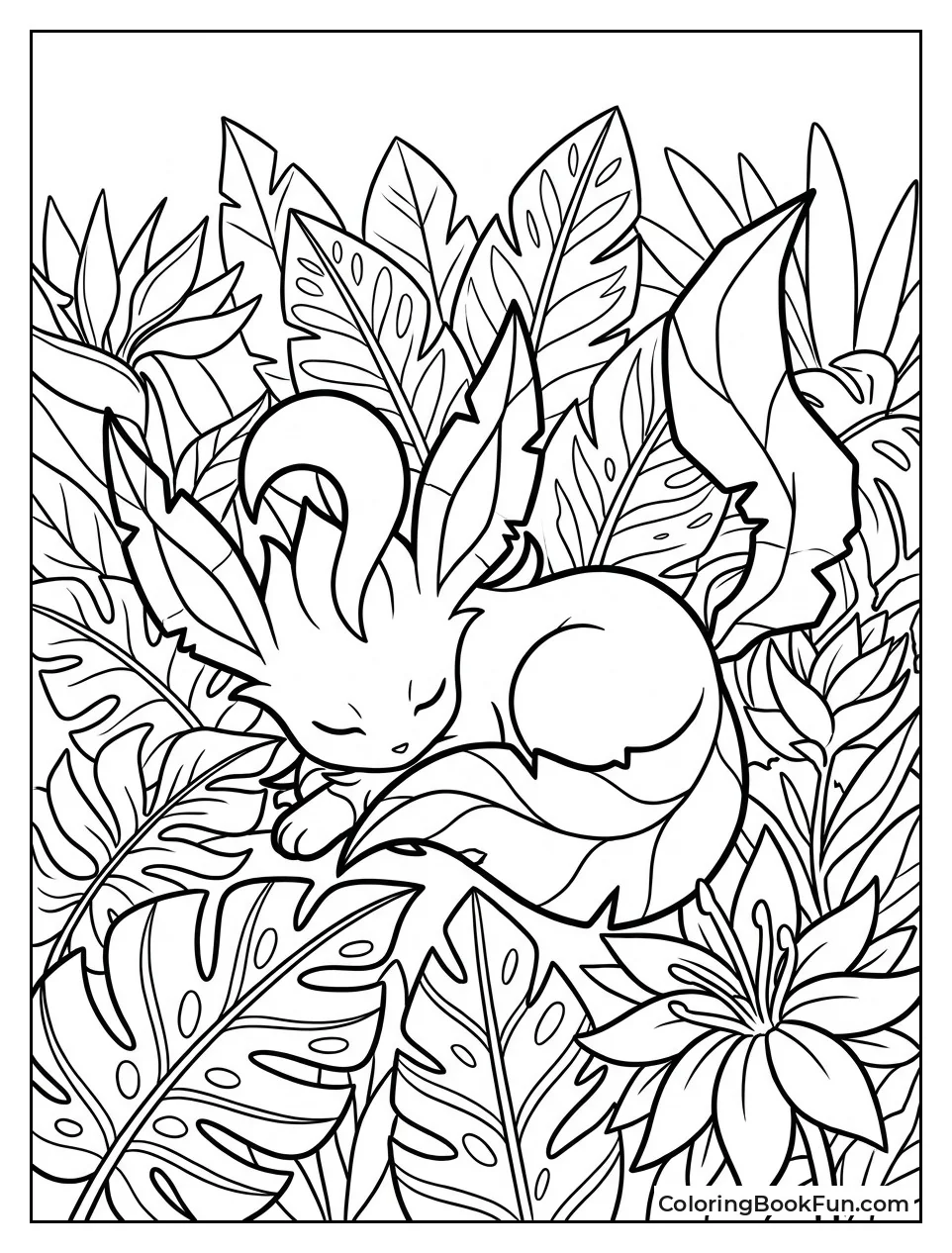 Leafeon Naps Among Jungle Leaves