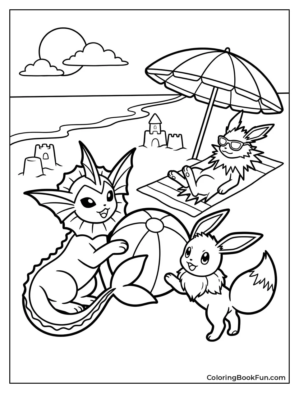 Eevee Plays Beach Ball with Vaporeon