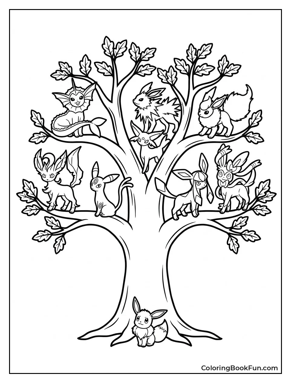 Eevee Sits Under Family Tree