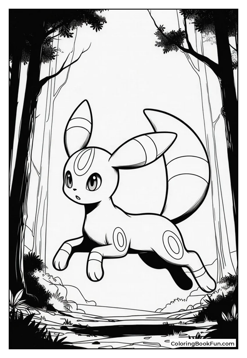 Umbreon Leaps Through Dark Forest