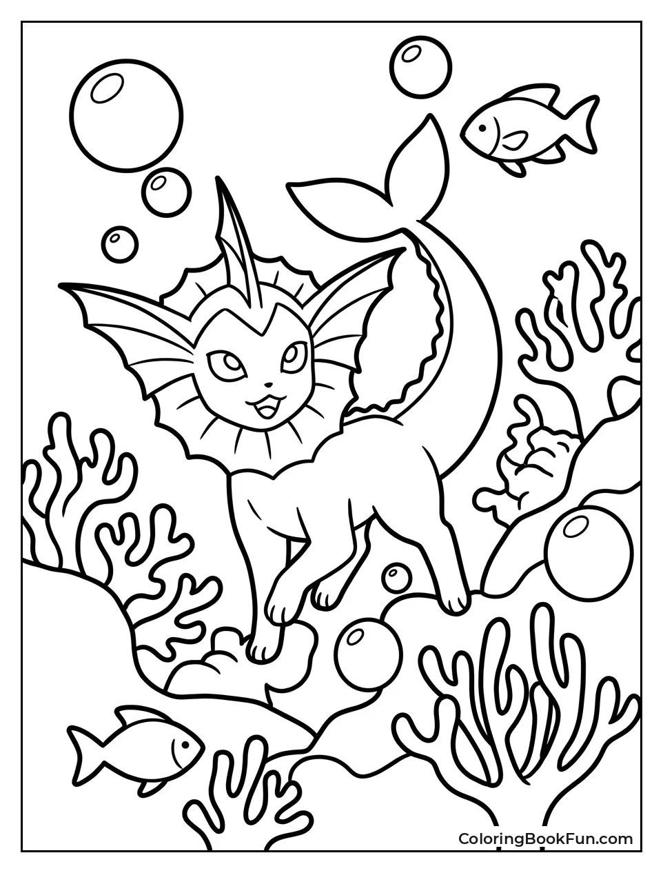 Vaporeon Swims Among Coral Reefs