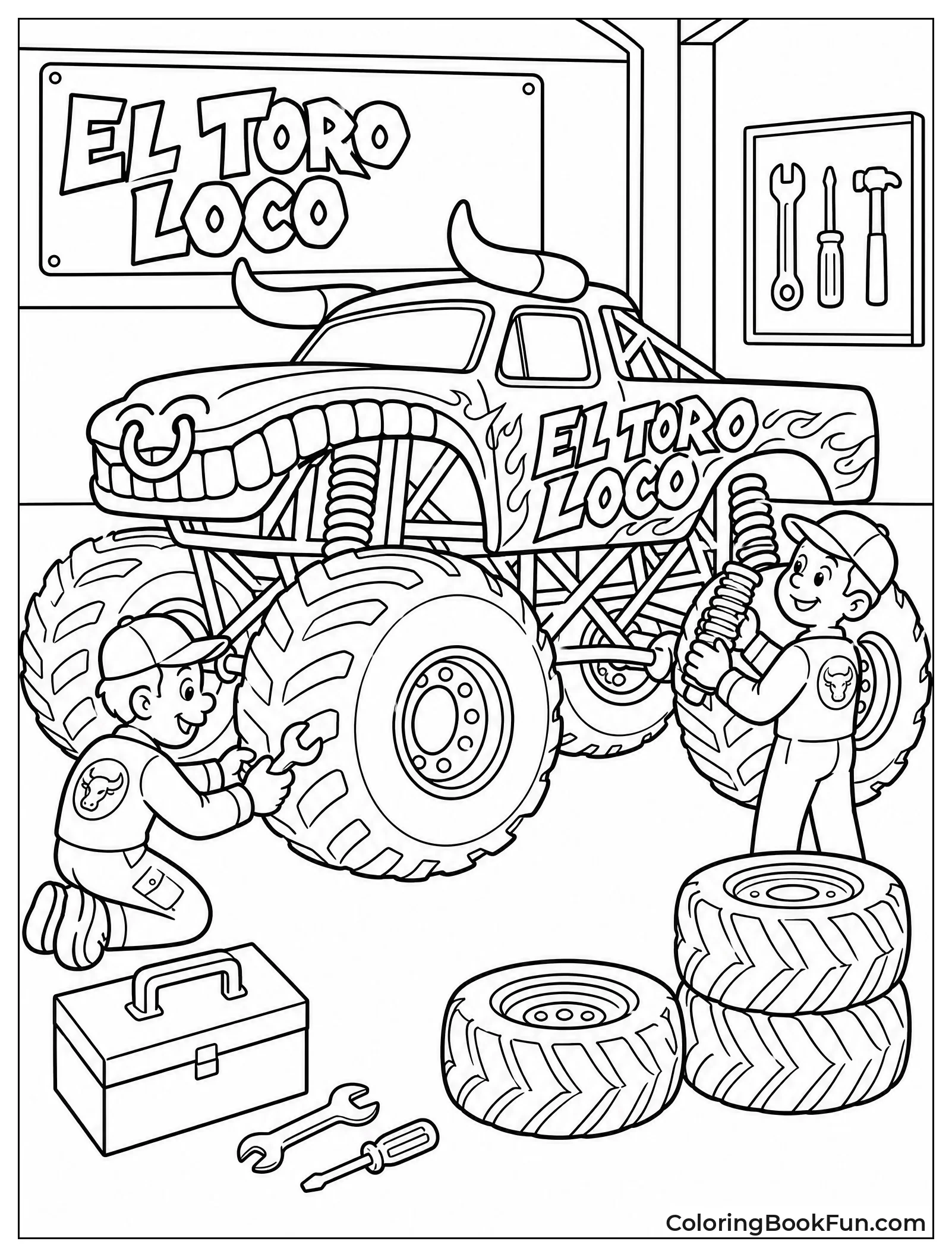 Mechanics Fixing the Truck in Garage