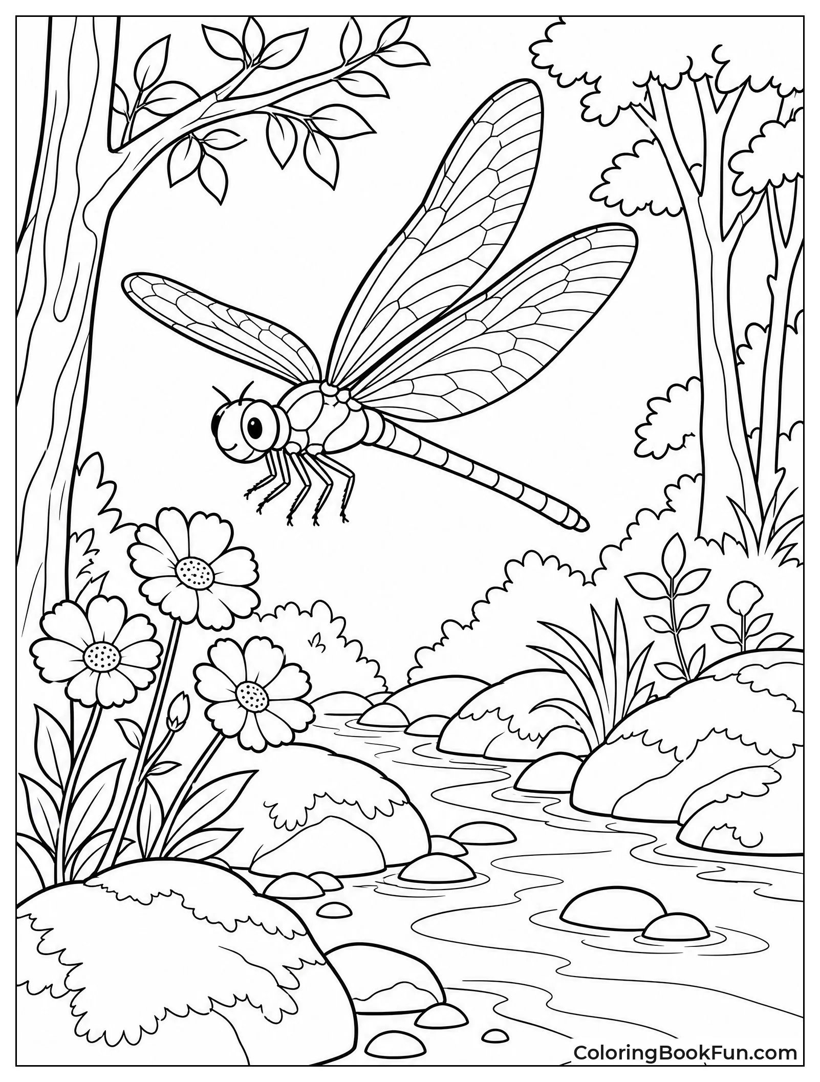 Dragonfly in Forest Clearing