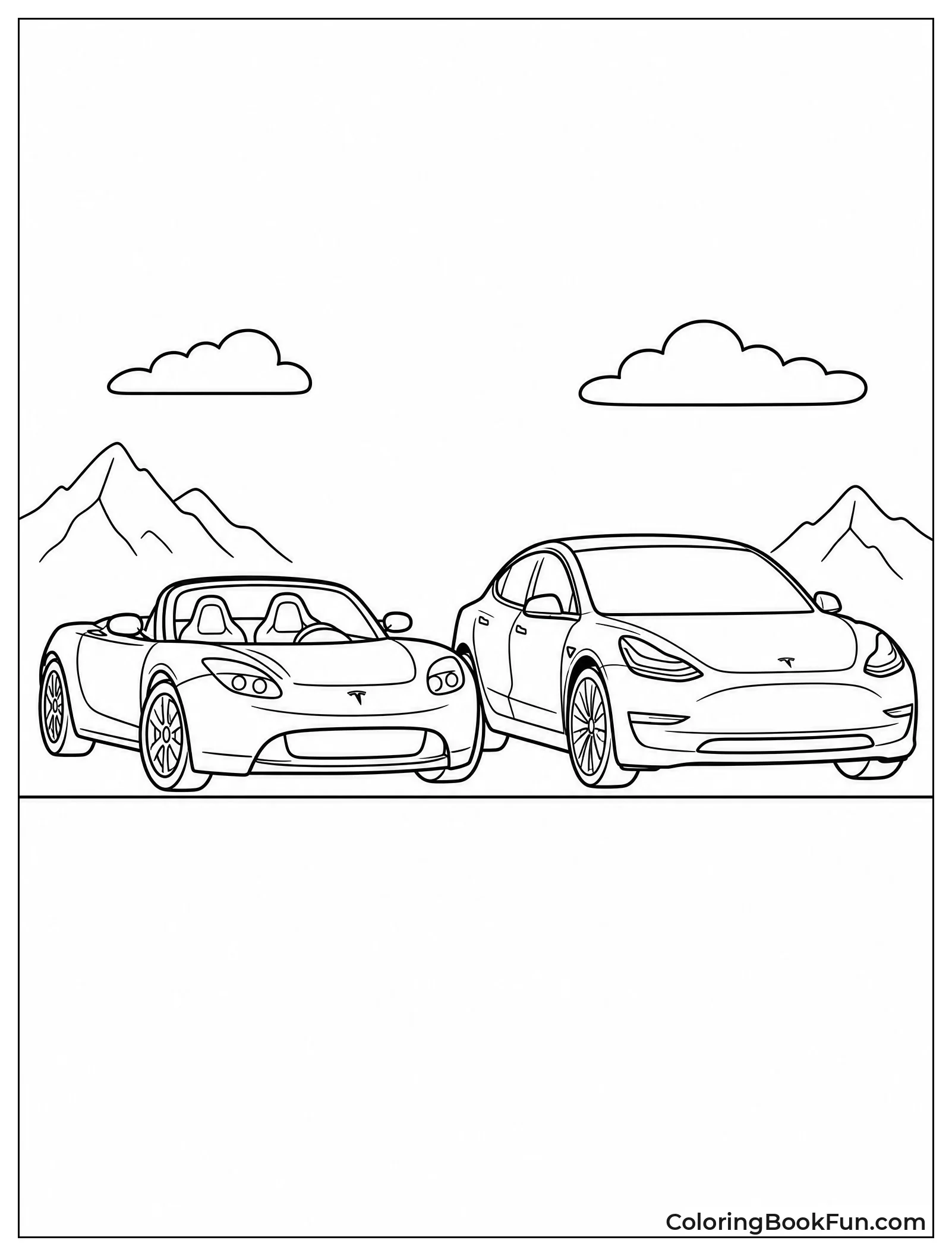 Old Roadster Next to New Model 3