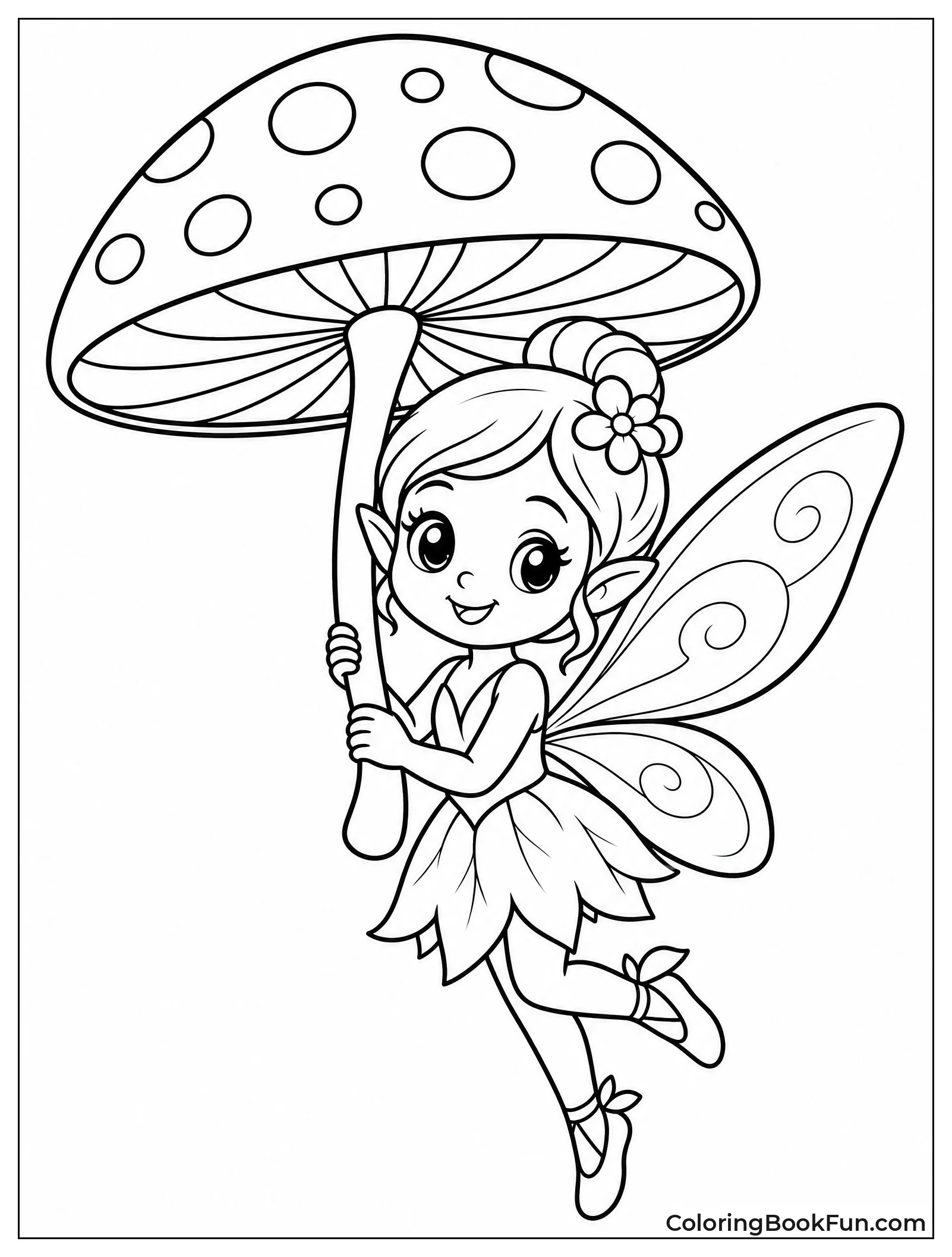 Fairy Holds Mushroom Like Umbrella