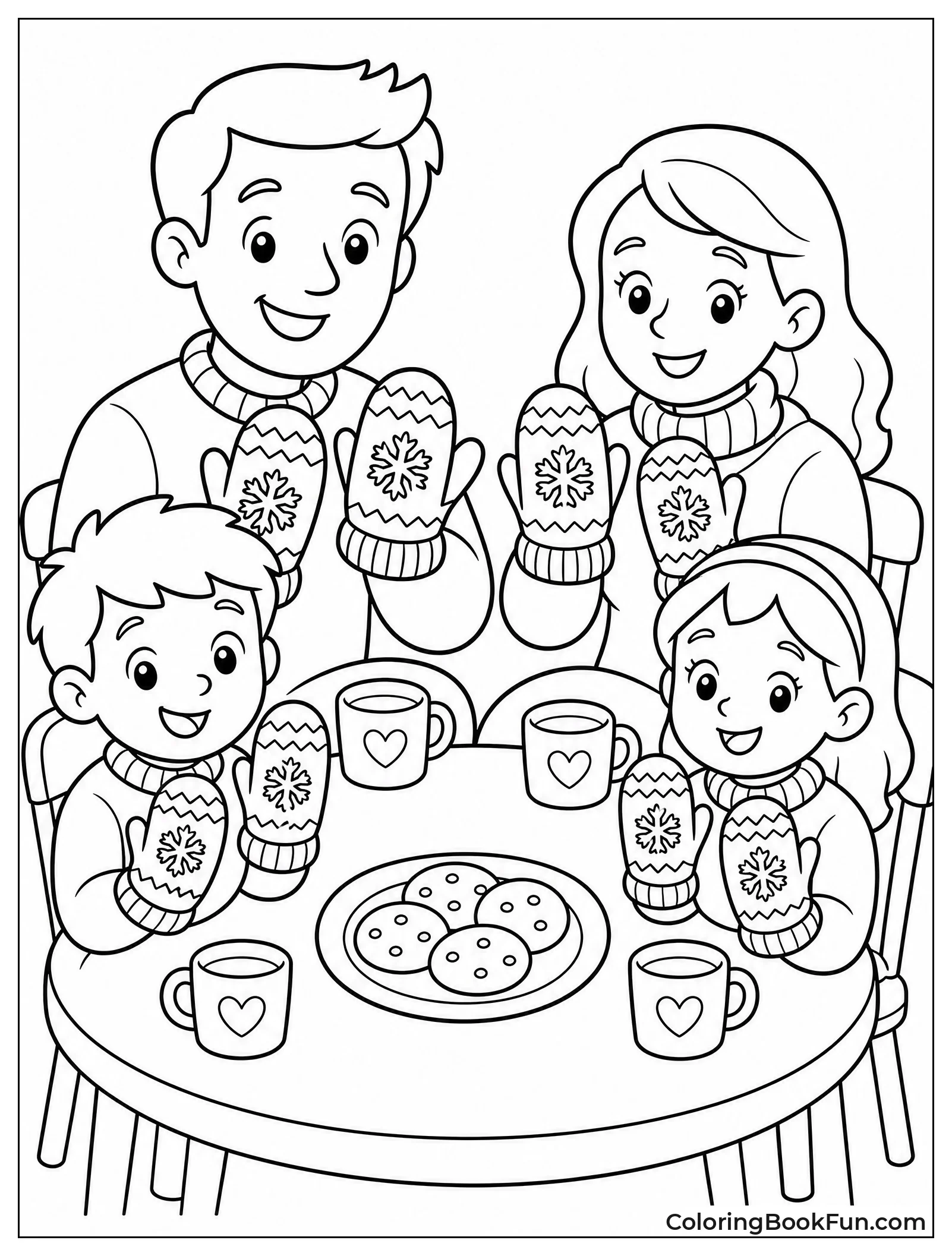 Family Wearing Matching Handmade Mittens