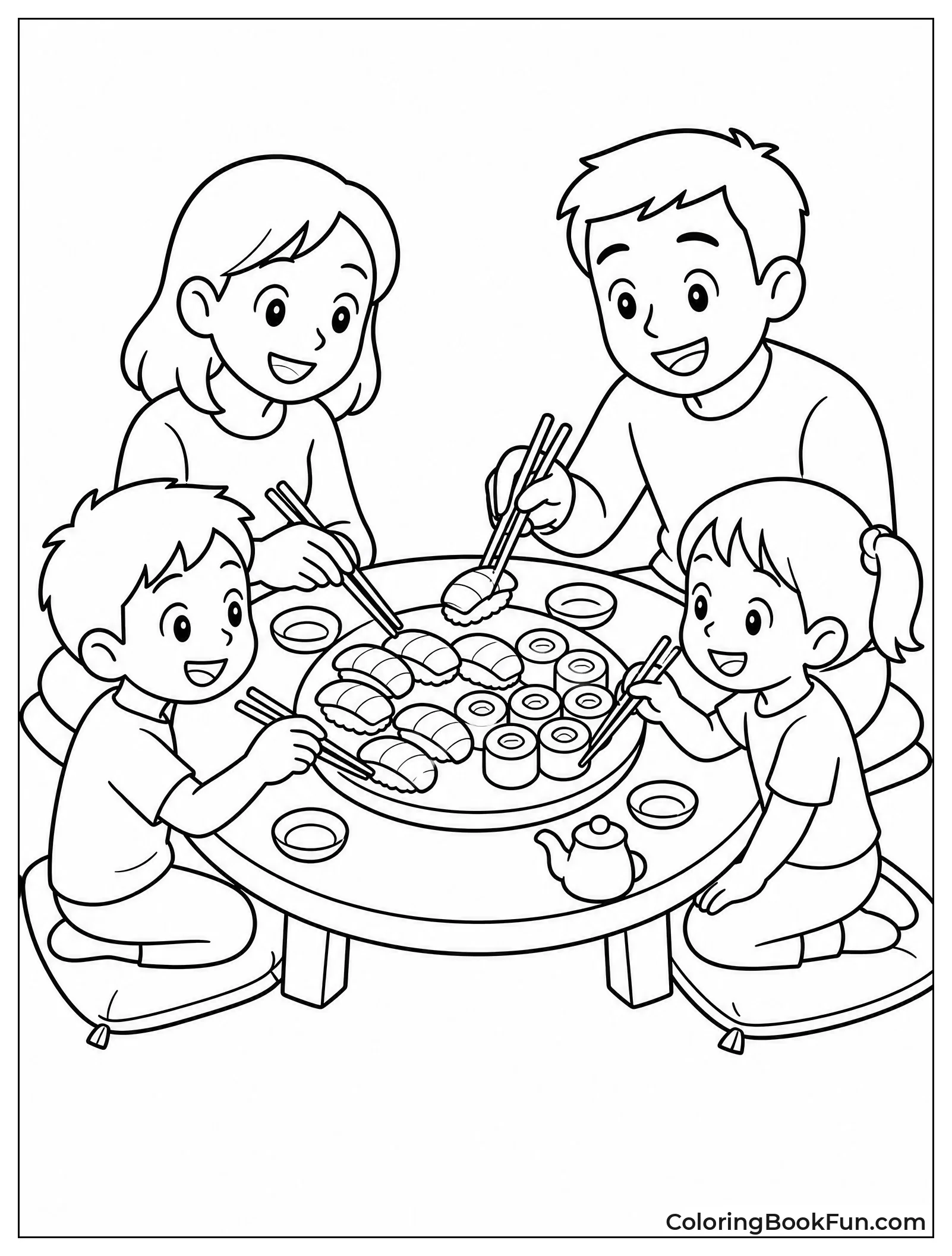 Family Eating Sushi Dinner