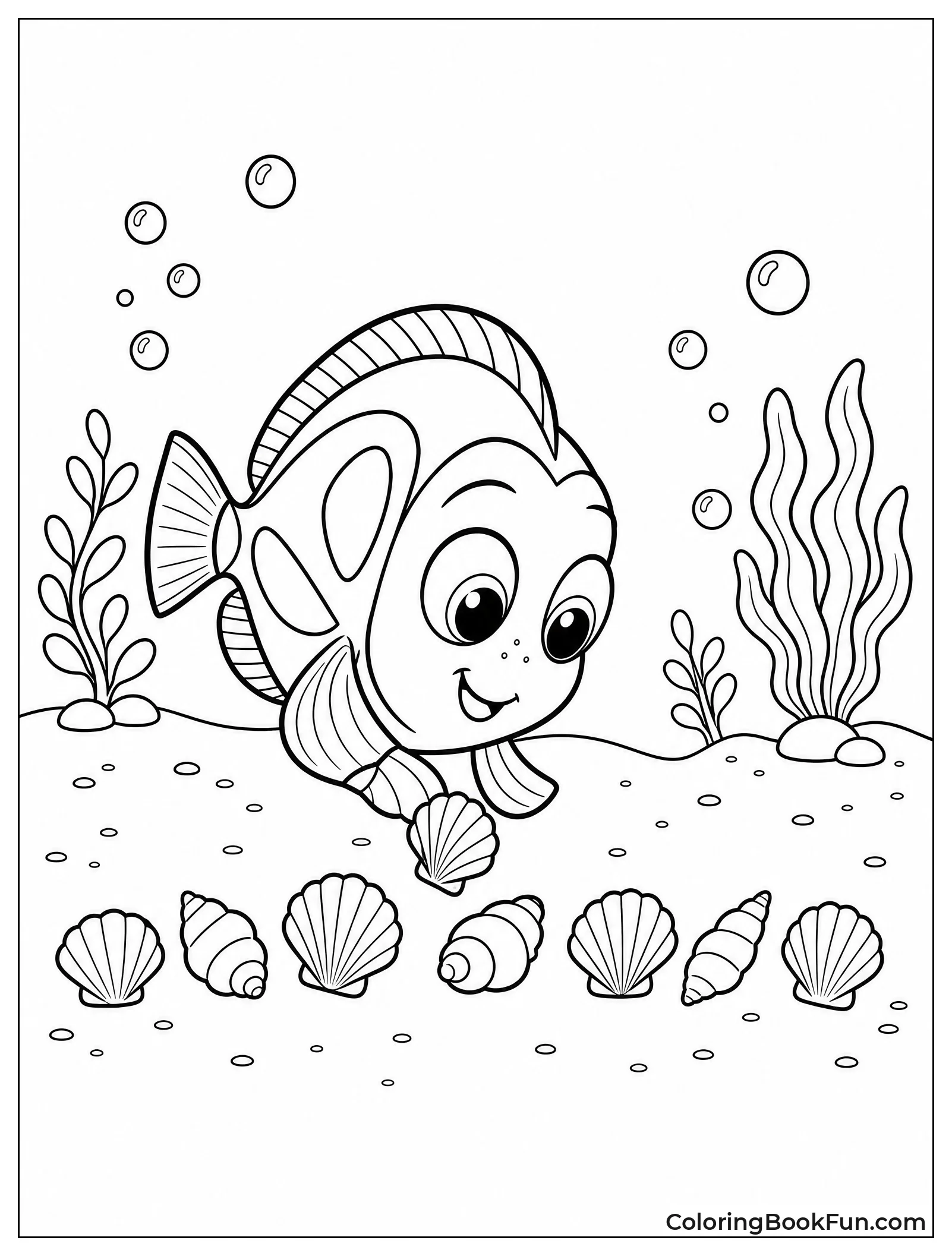 Baby Dory Placing Purple Shells in Line