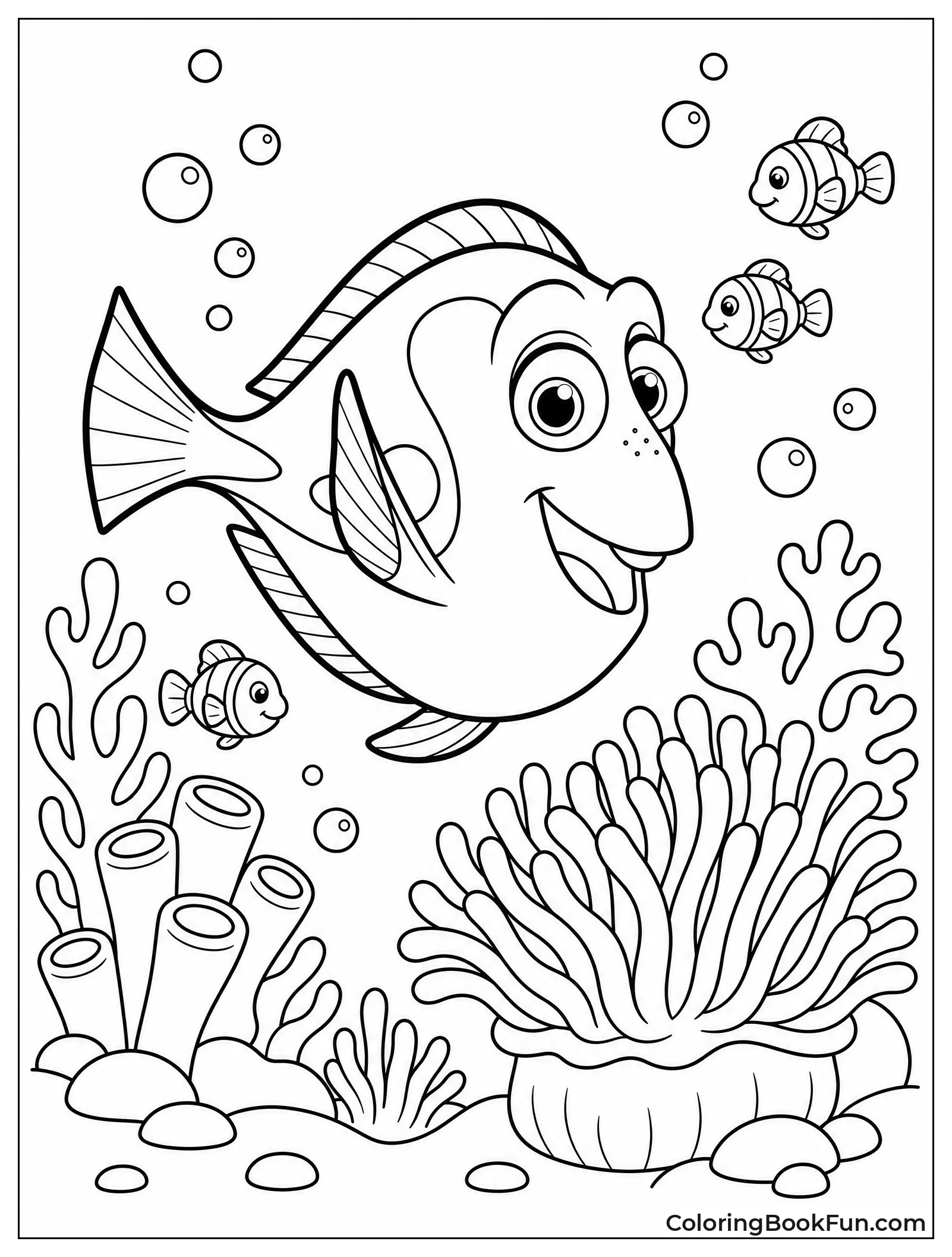 Dory Exploring Vibrant Coral Reef