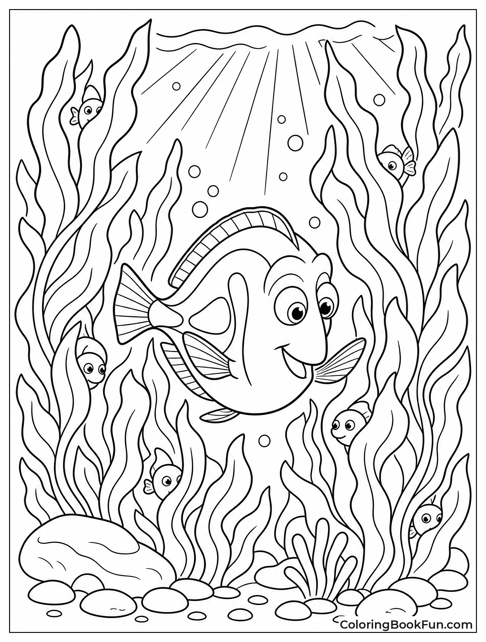 Dory Swimming in Dense Kelp Forest