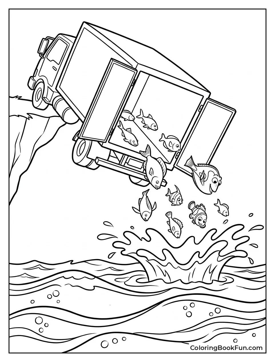Truck Flying into Ocean with Fish
