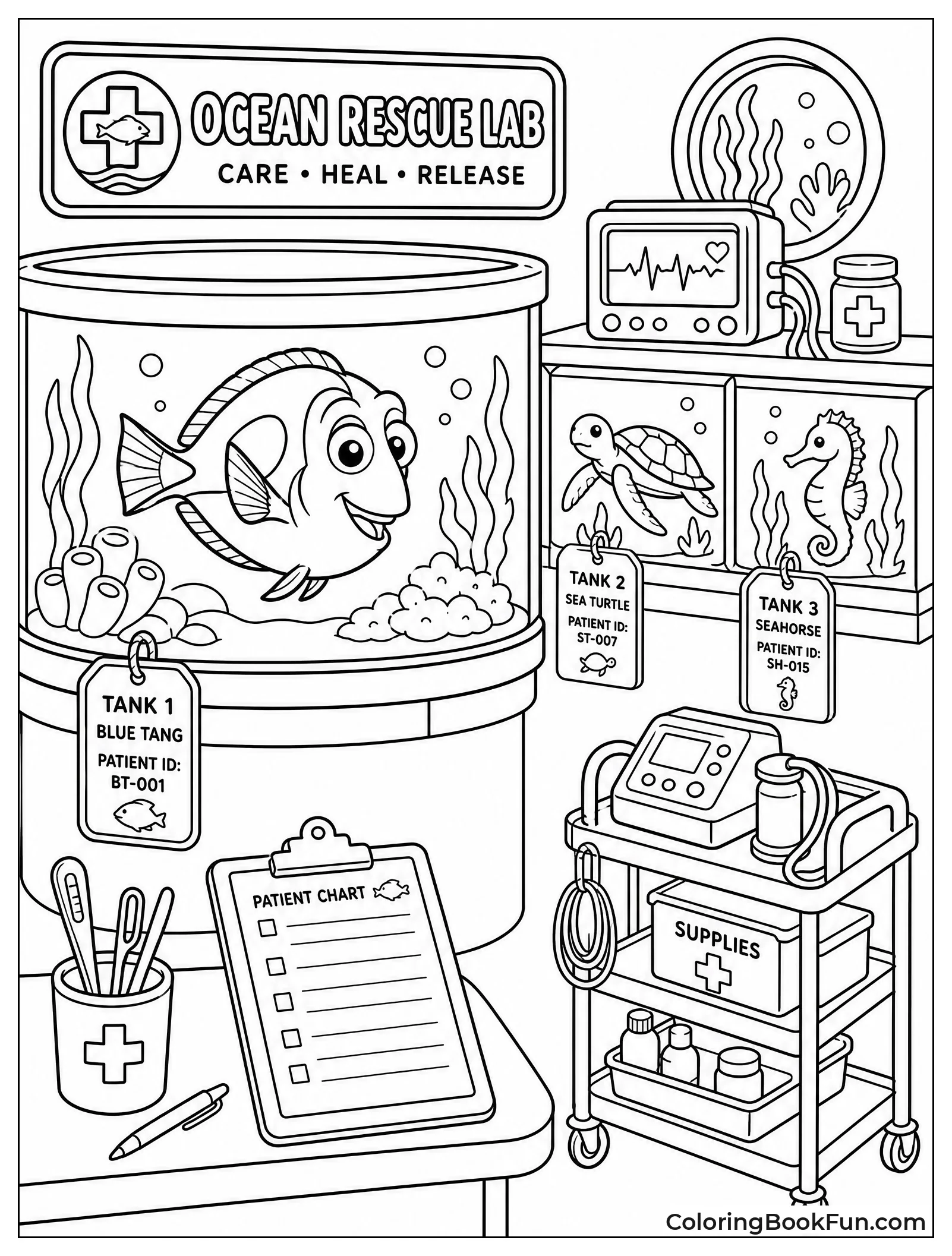 Lab Tanks with Yellow Tags and Equipment