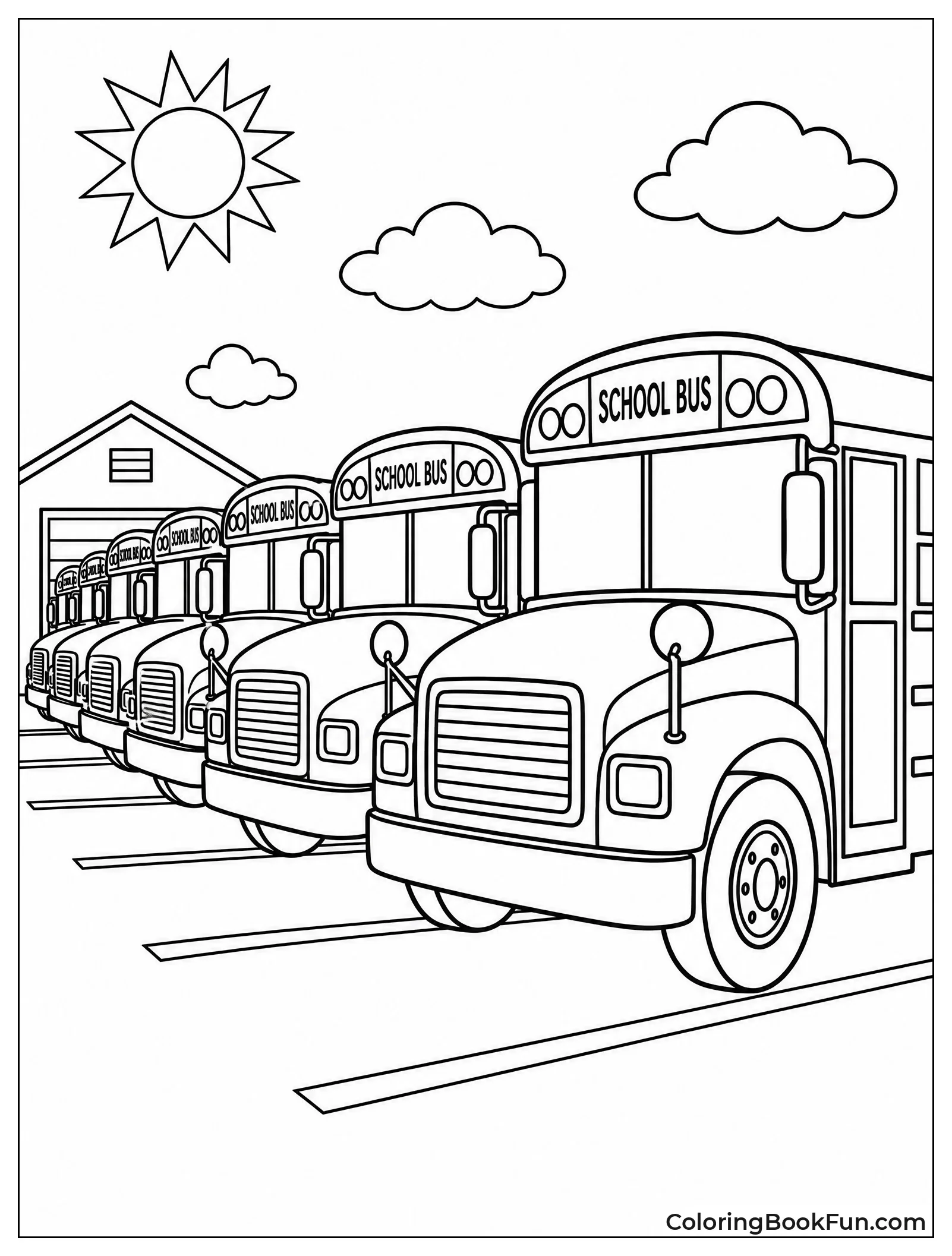 Row Of Yellow School Buses