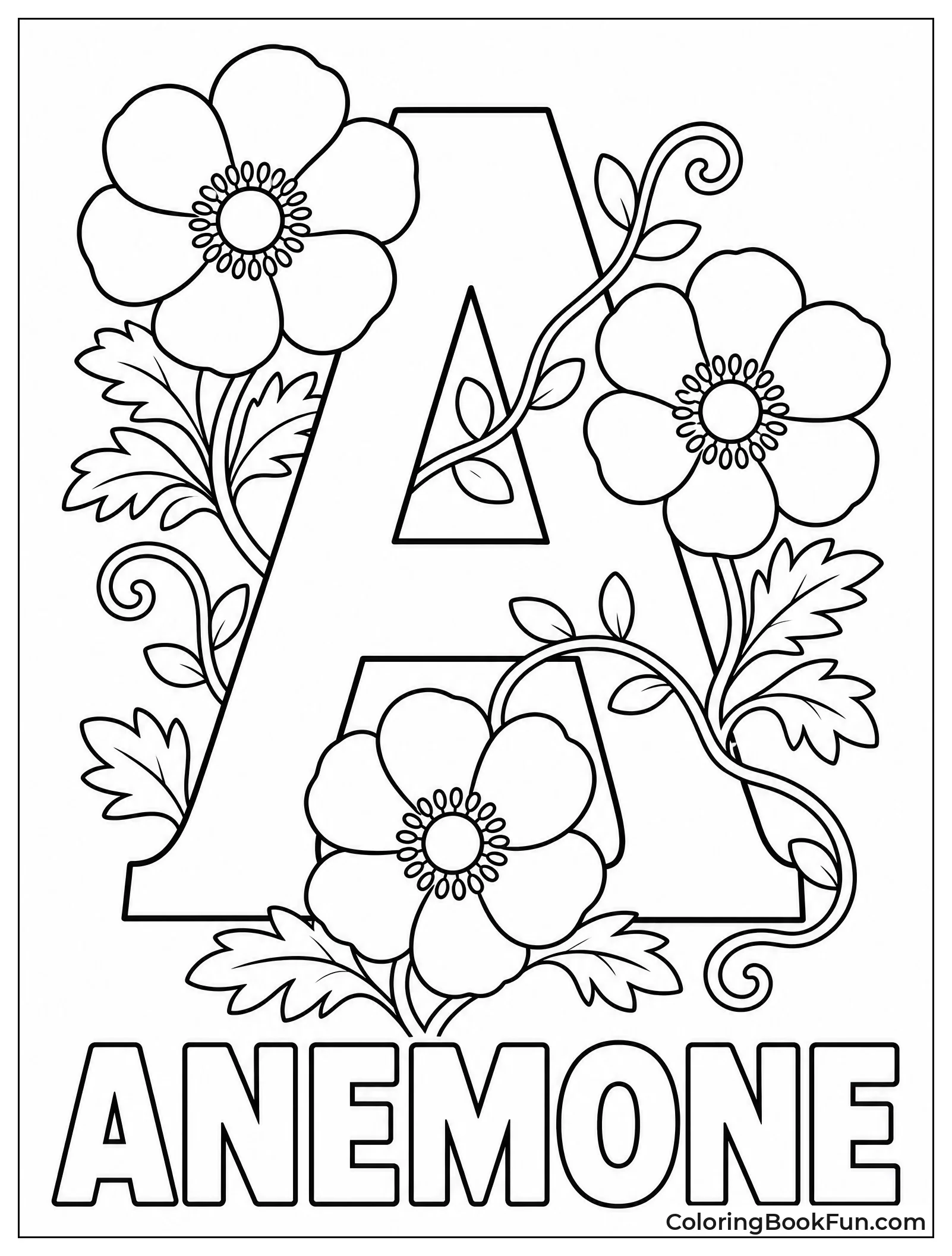 Letter A with Anemone Flowers