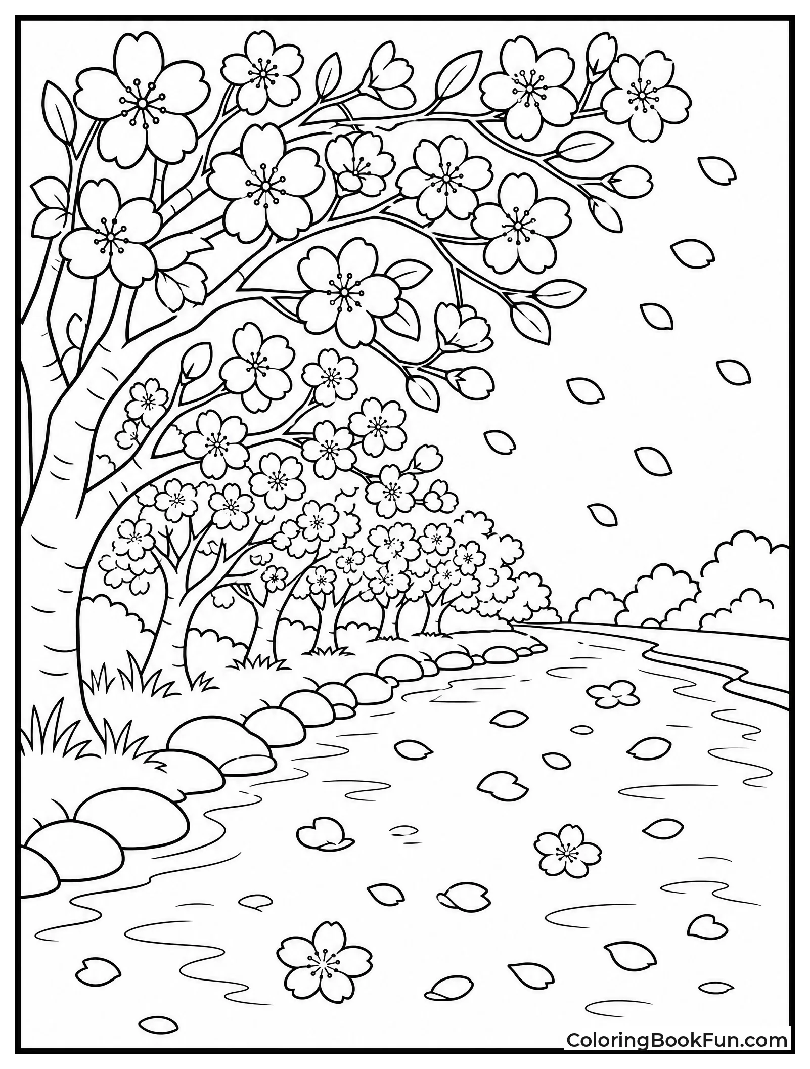 Cherry Blossoms by a River