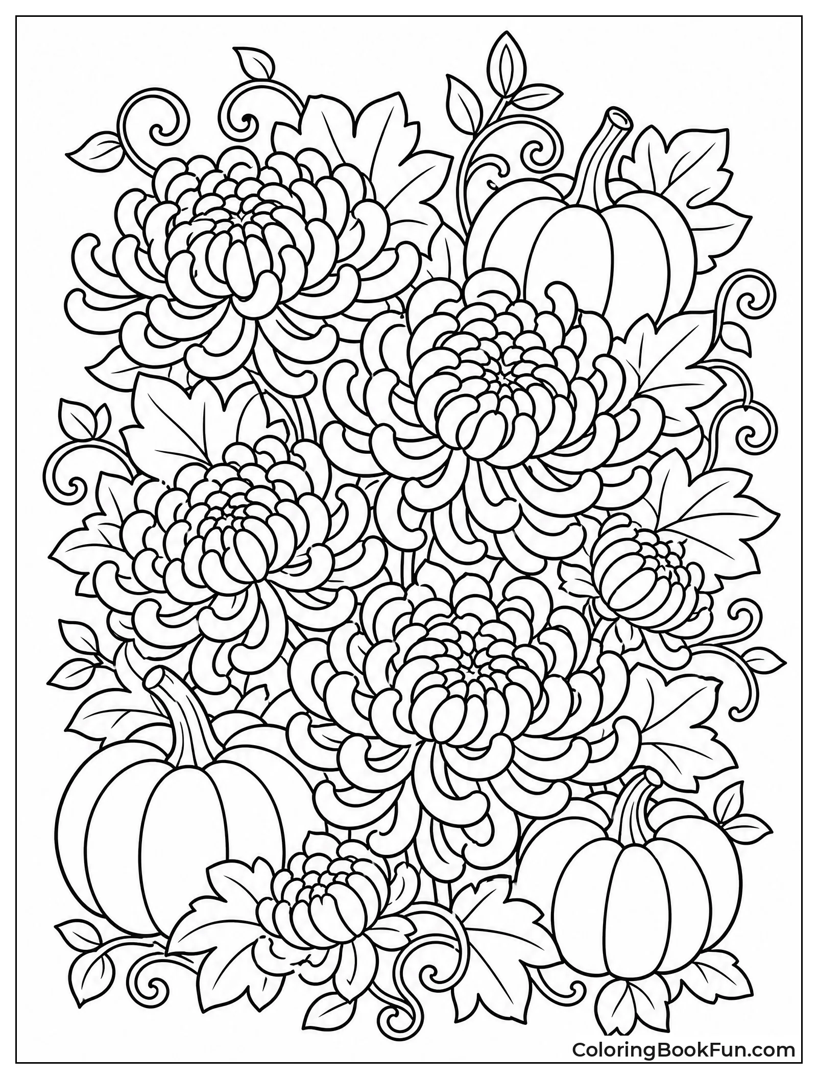Chrysanthemums with Small Pumpkins