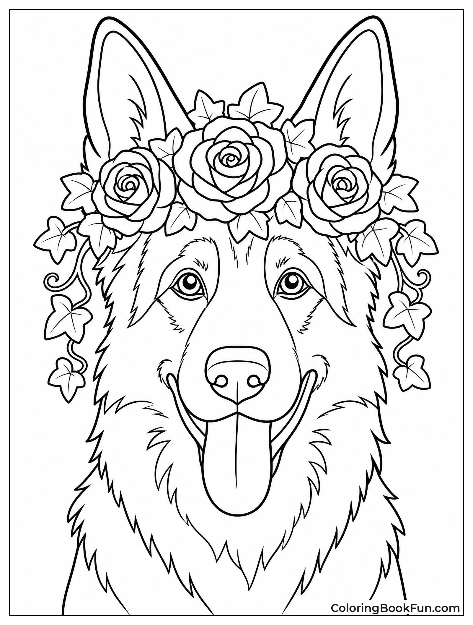 German Shepherd Wearing Flower Crown