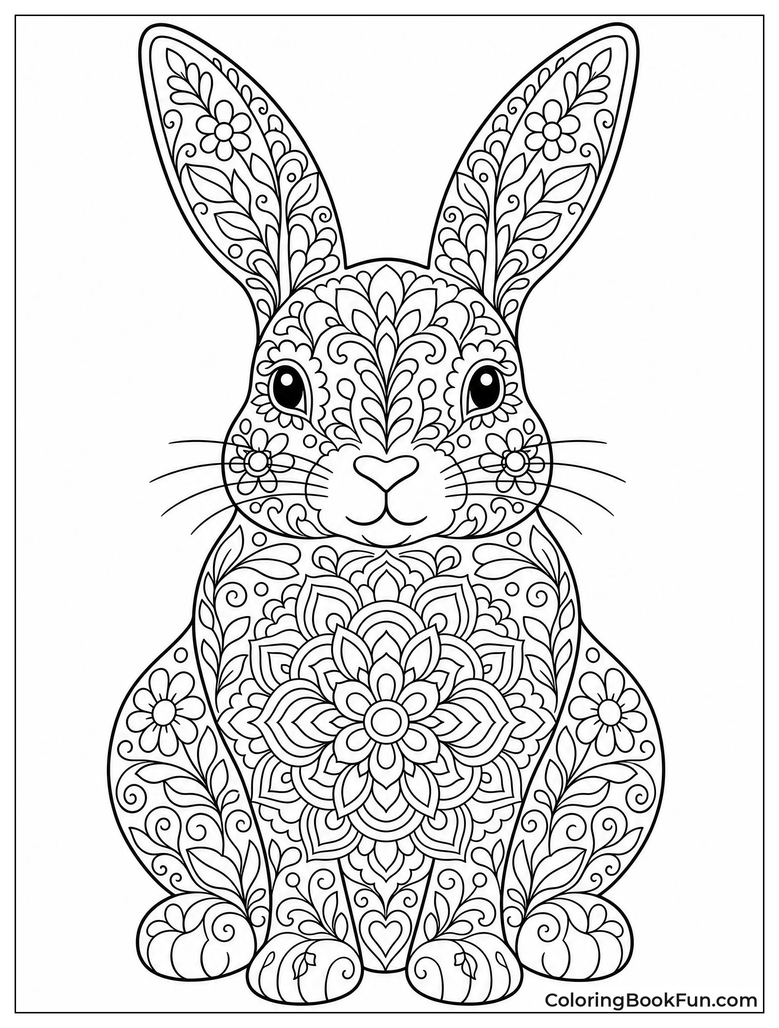 Rabbit Silhouette with Floral Mandala