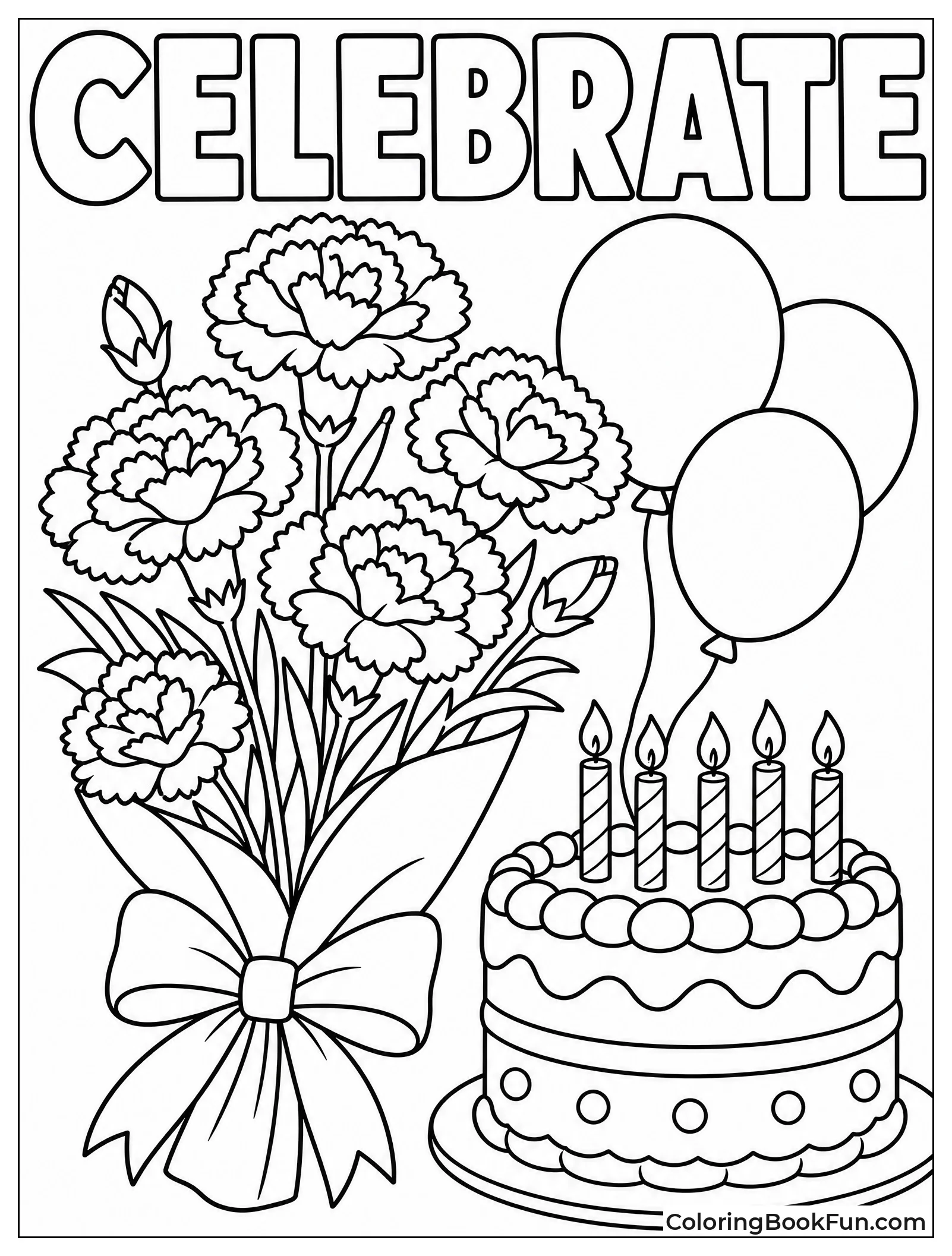 Bouquet Sits by Birthday Cake