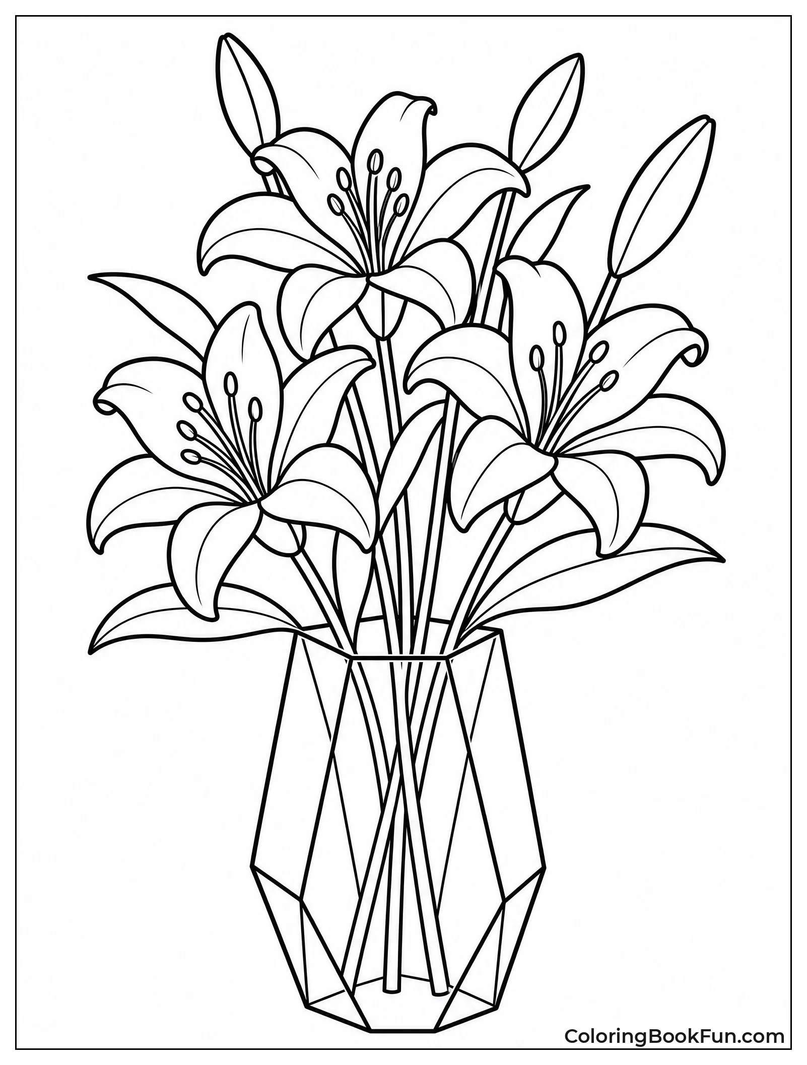 Lilies Stand in Geometric Vase