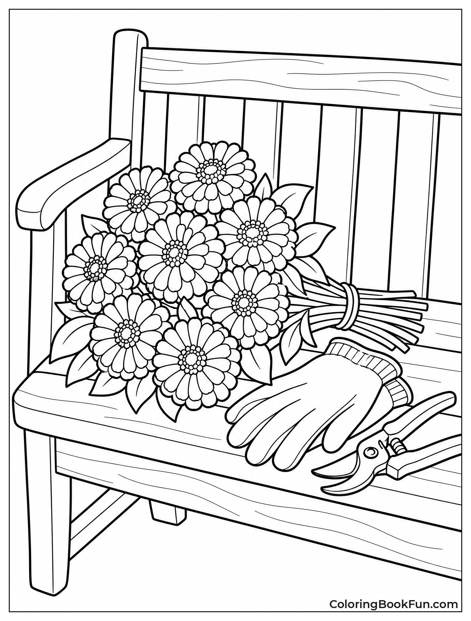 Zinnias Sit on Garden Bench