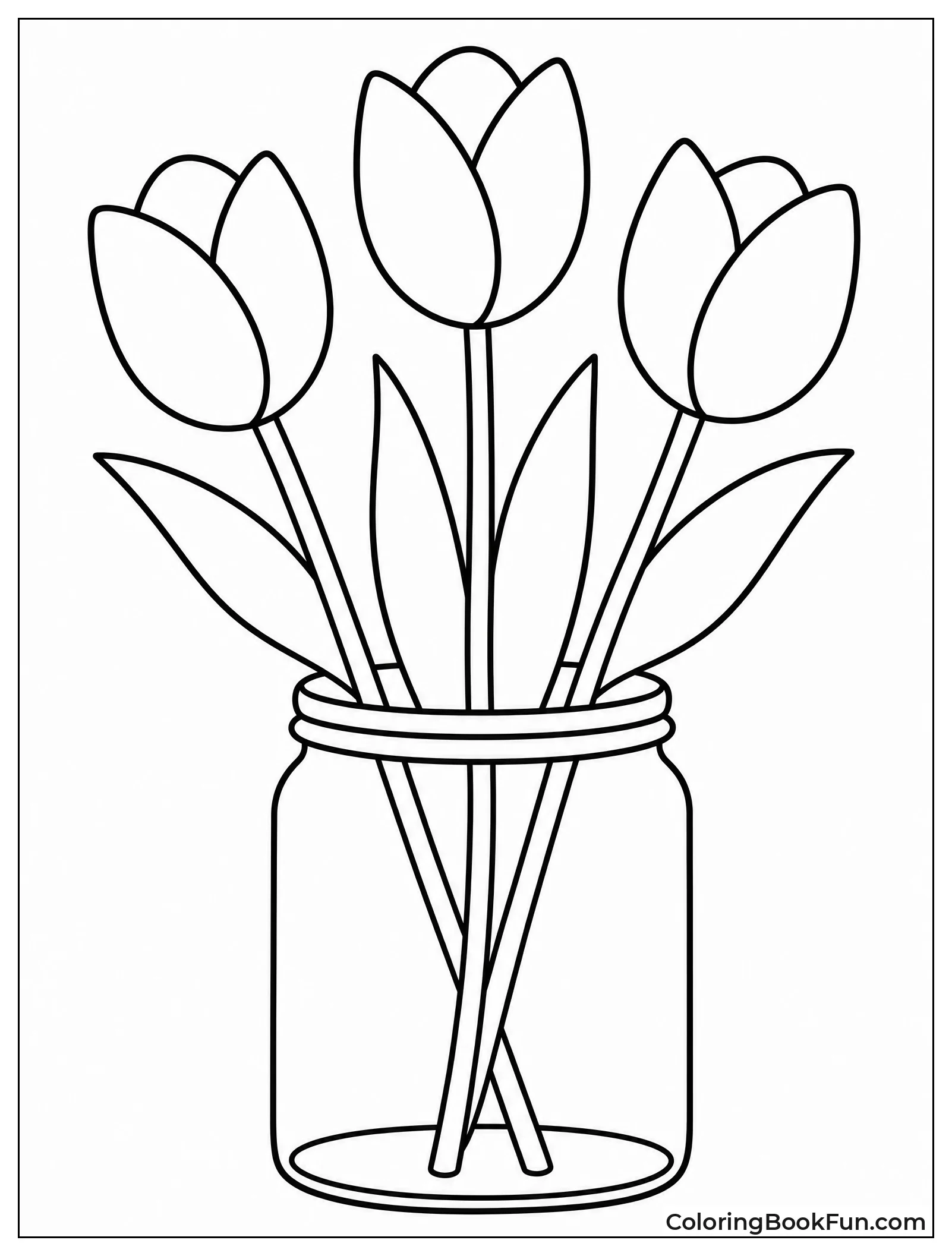 Three Tulips Stand in Glass Jar