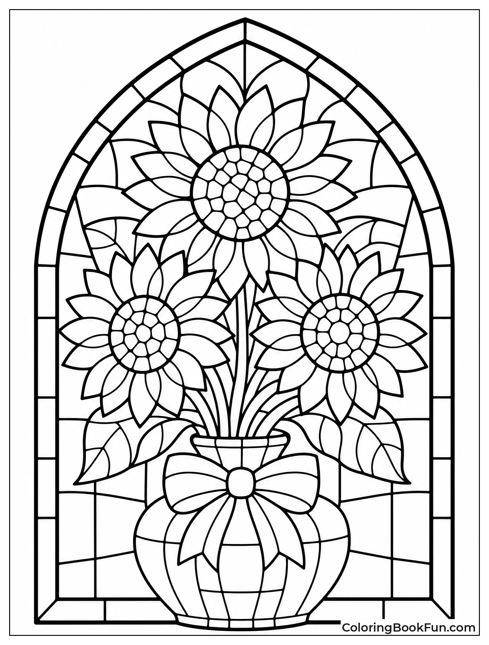 Sunflowers in Stained Glass Style