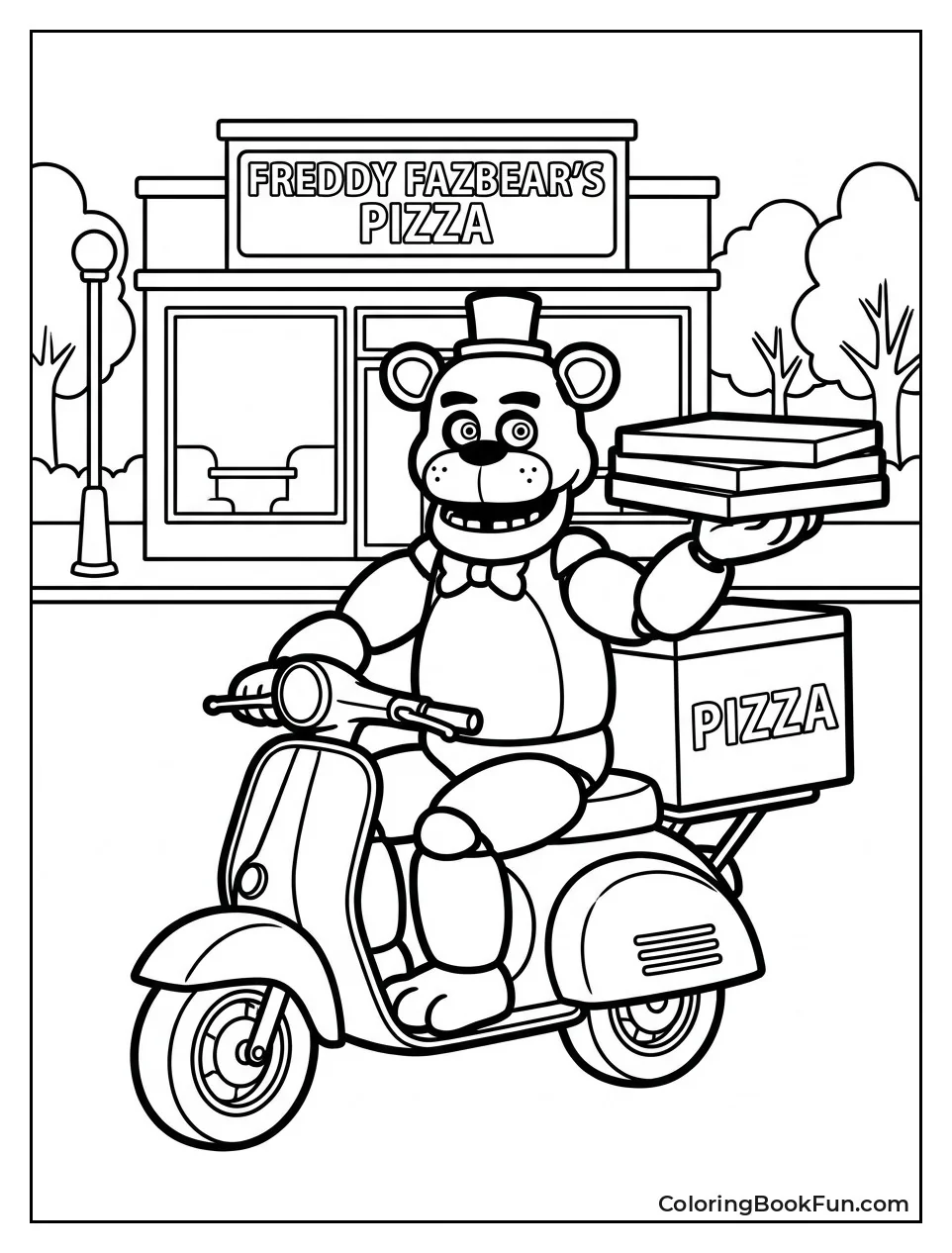 Freddy Delivering Pizzas on Scooter