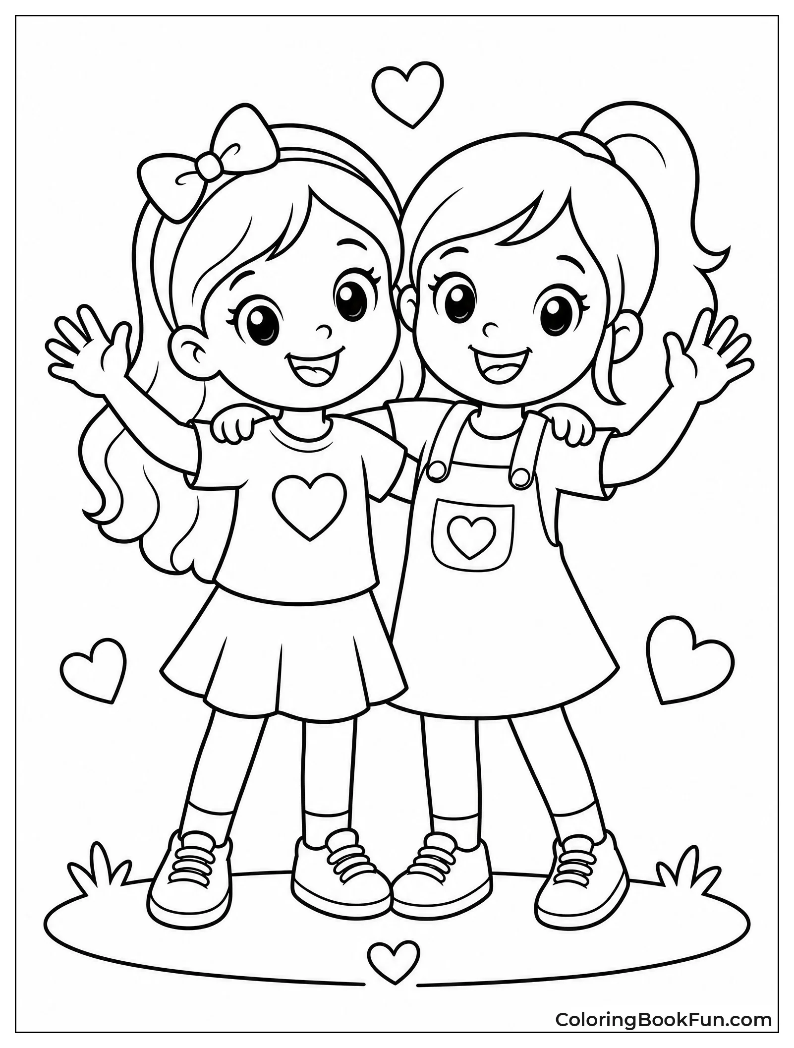Cute Cartoon Friends Waving