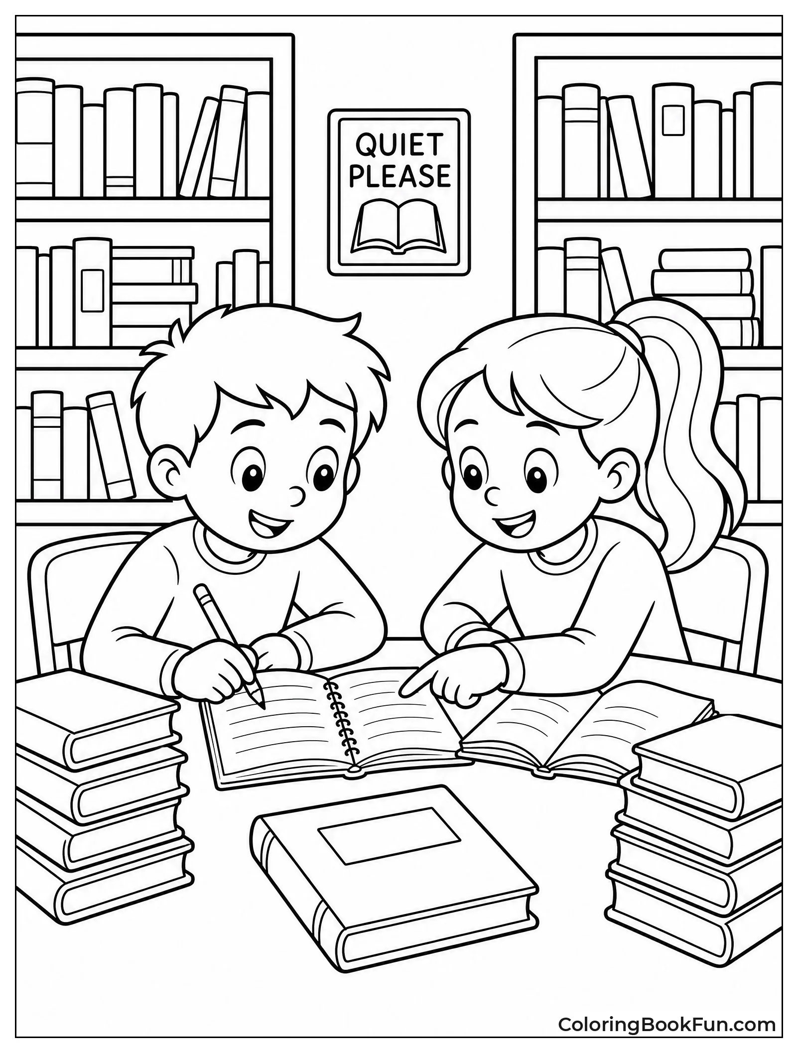 Friends Studying in Library