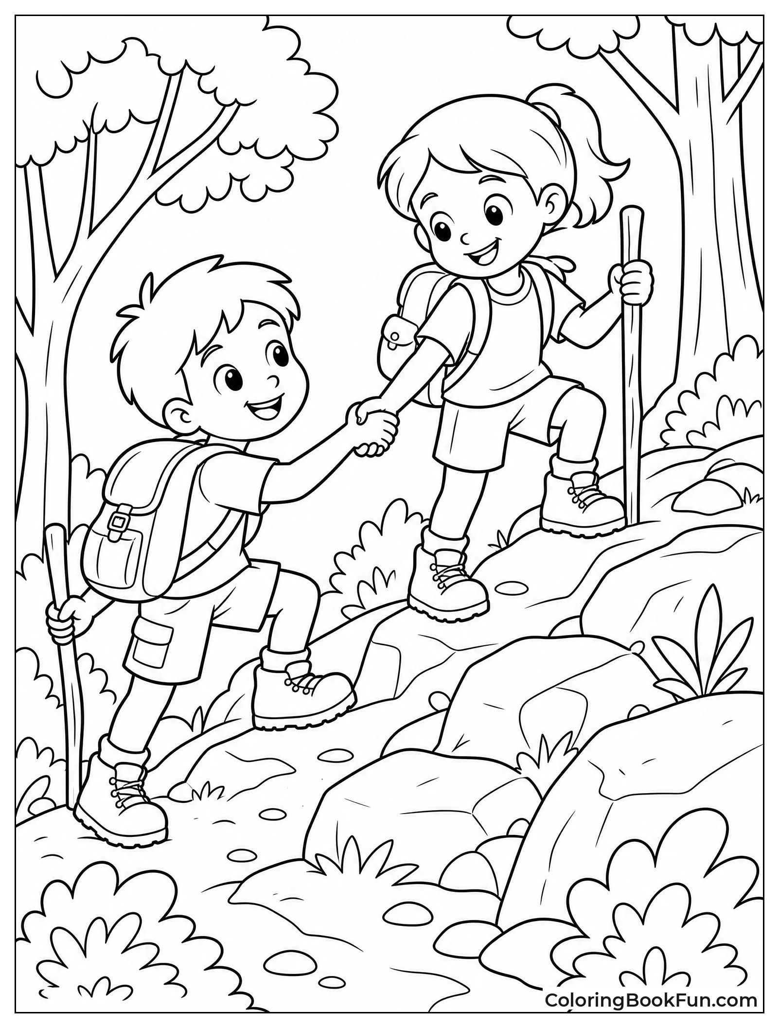 Friends Hiking in Forest