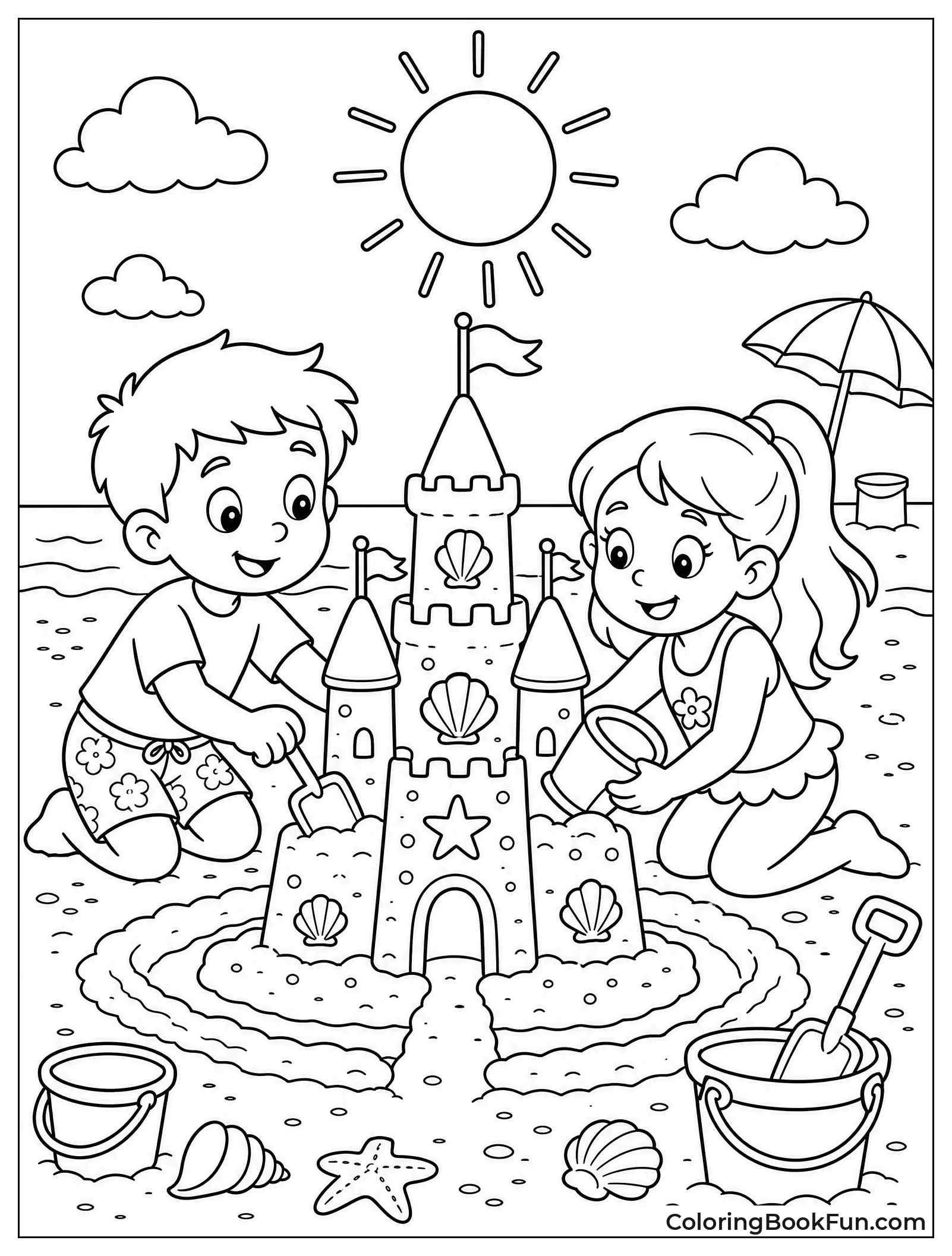 Building Sandcastle at Beach