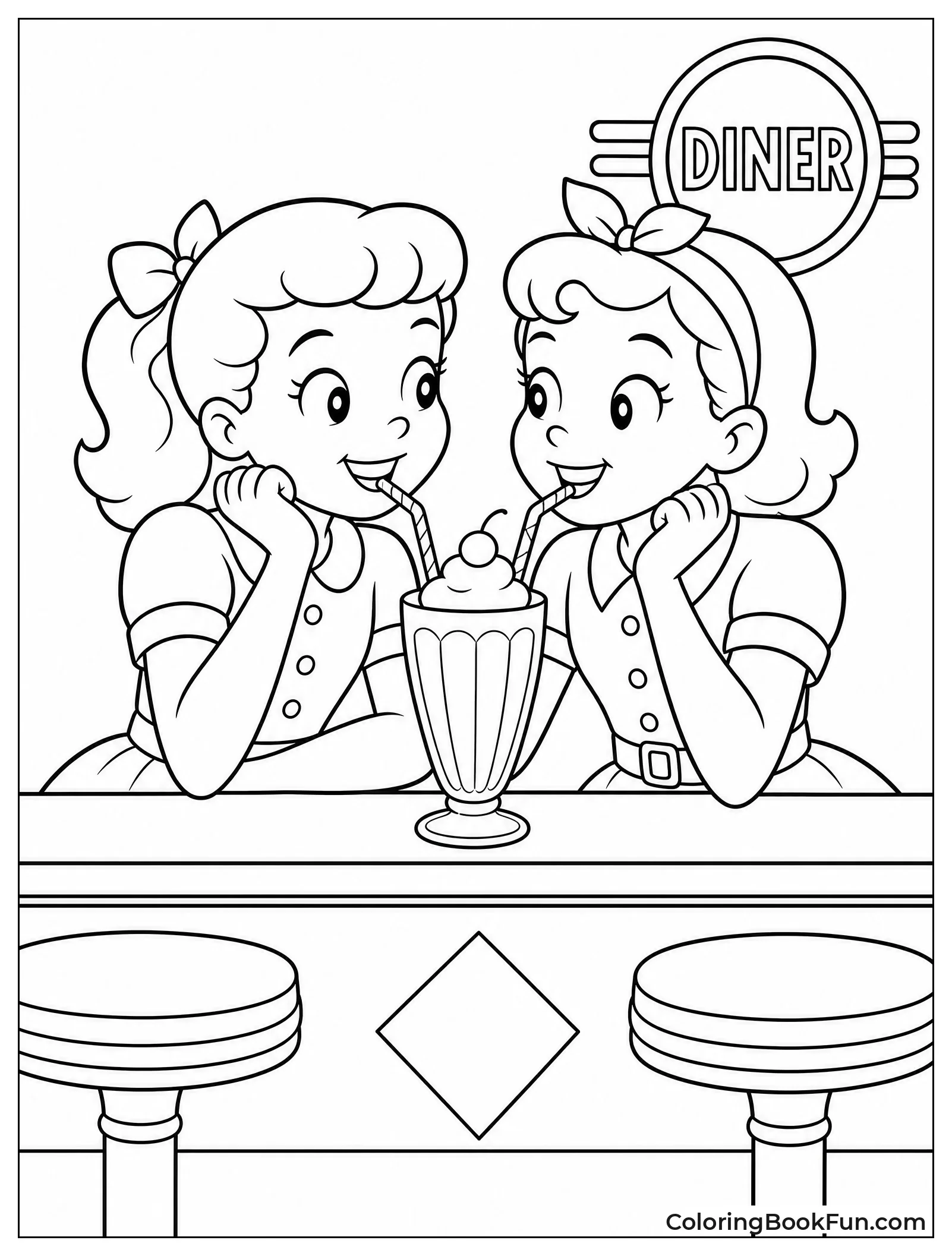 Friends Sharing Milkshake at Diner