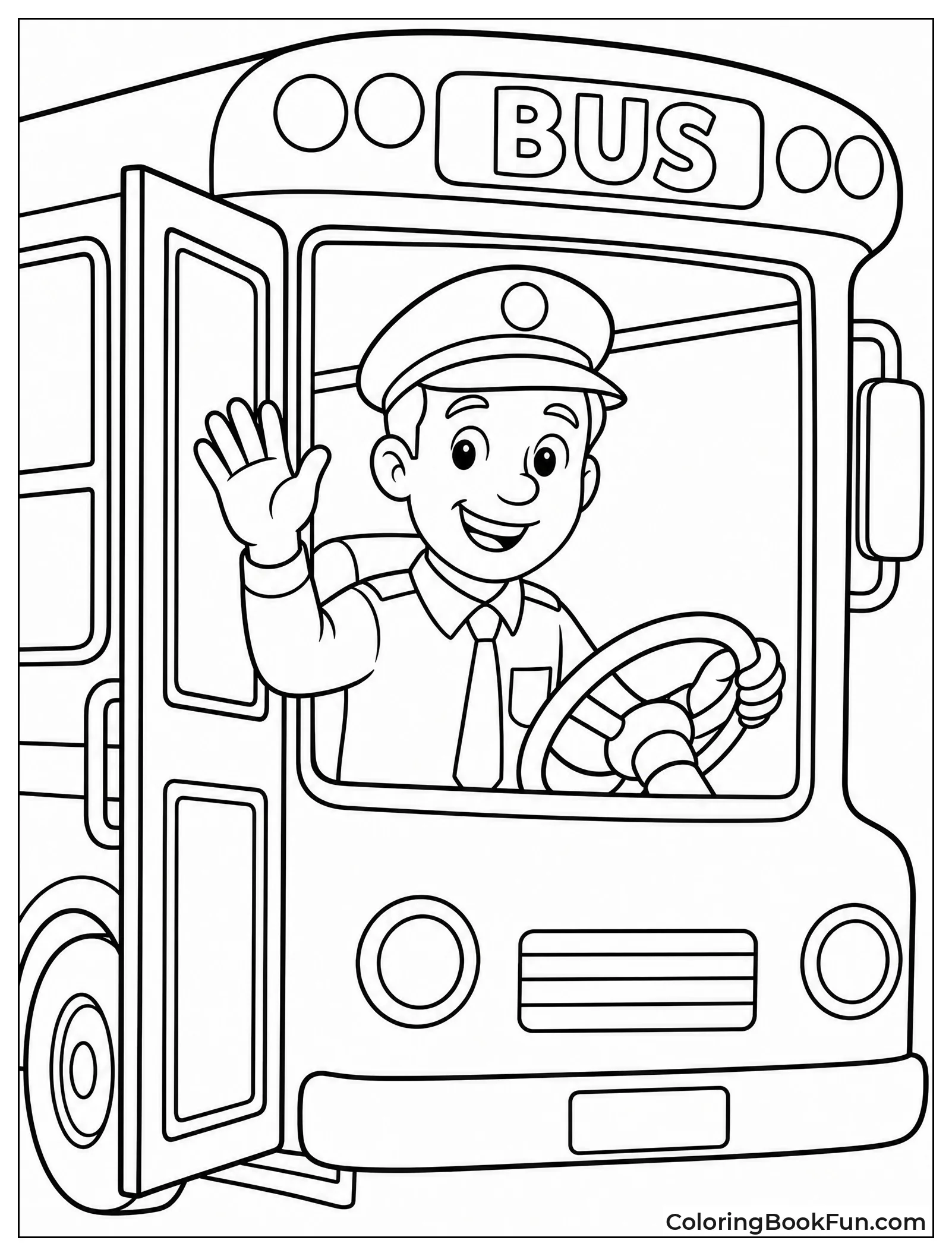 Smiling Bus Driver Waves Hello