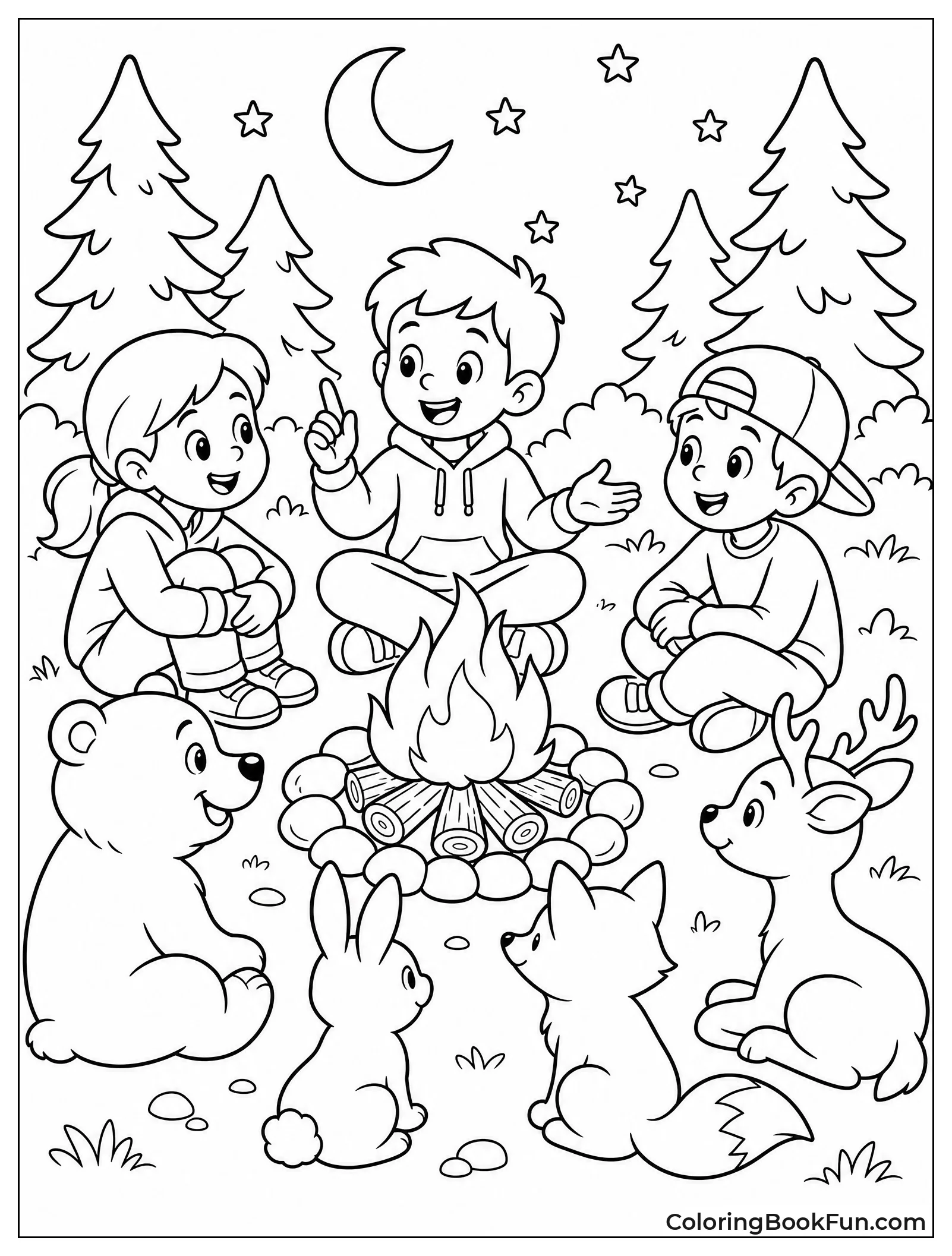 Friends Telling Stories by Campfire