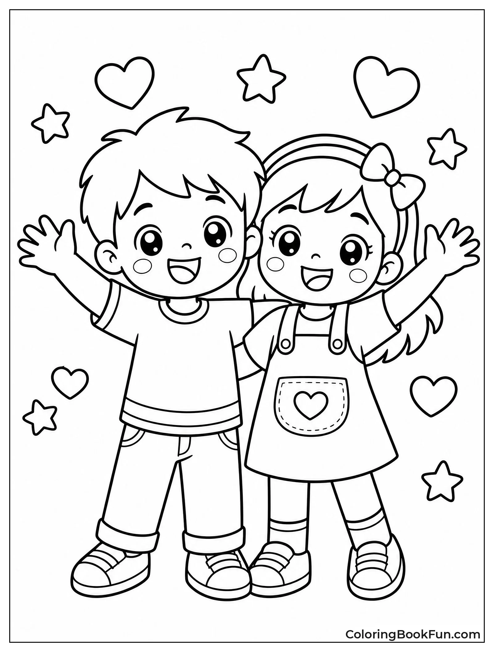 Cartoon Friends Waving and Smiling