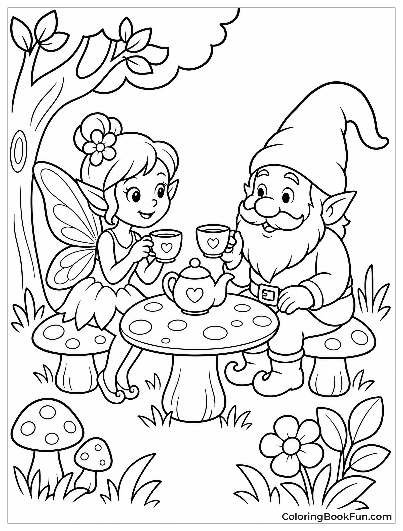 Fairy and Gnome Having Tea