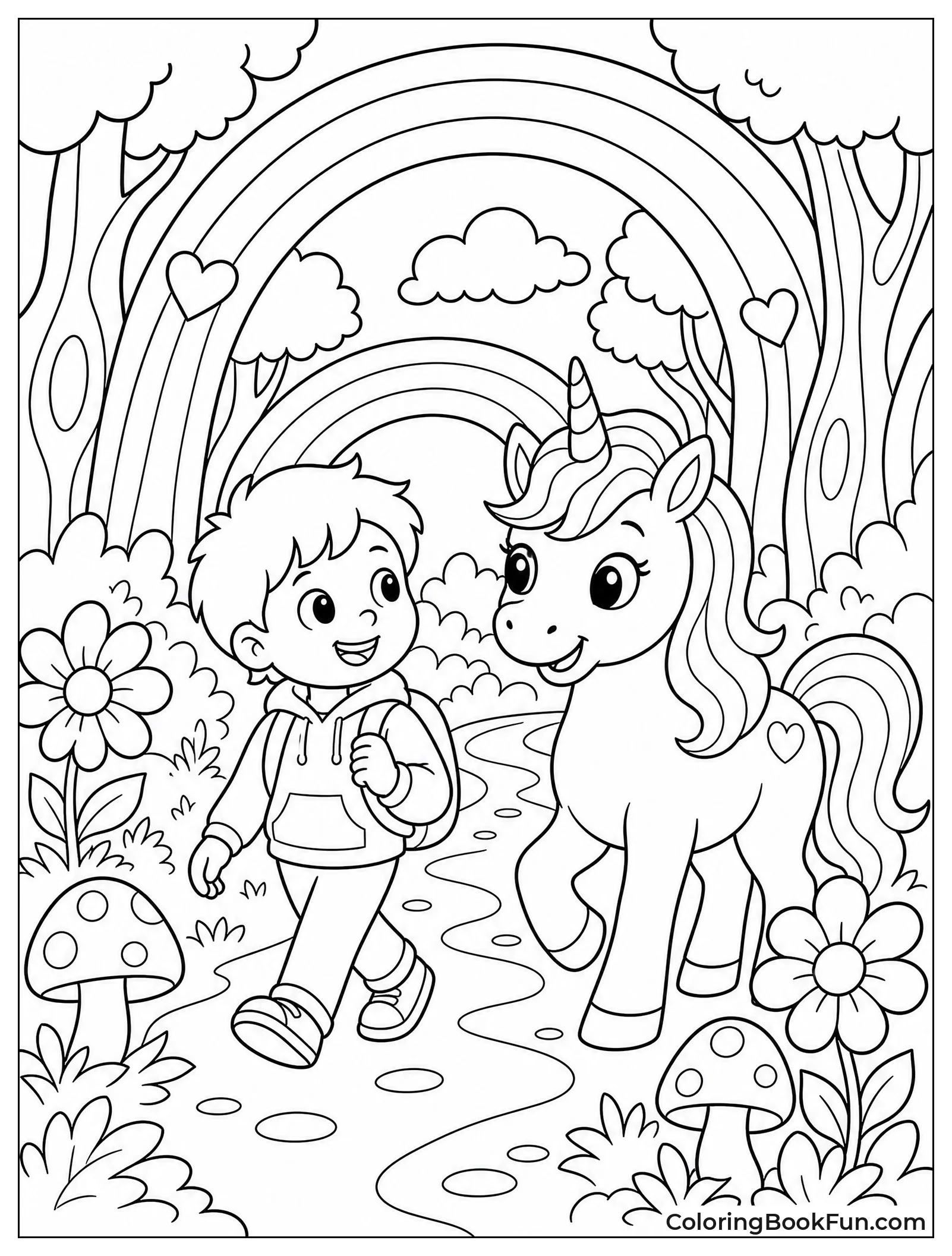 Child Exploring With Unicorn Friend