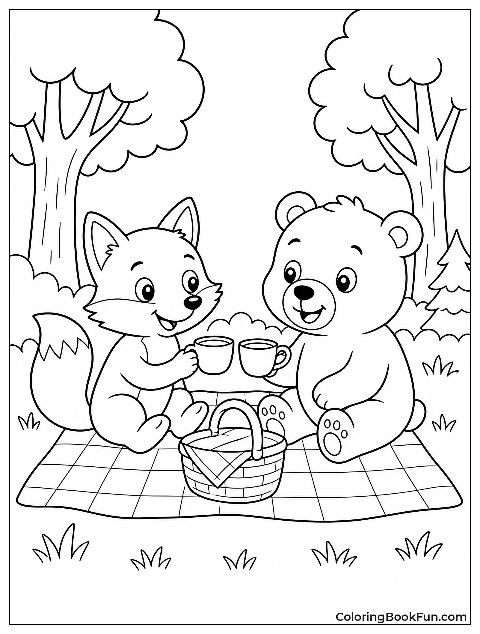Fox and Bear Having Picnic